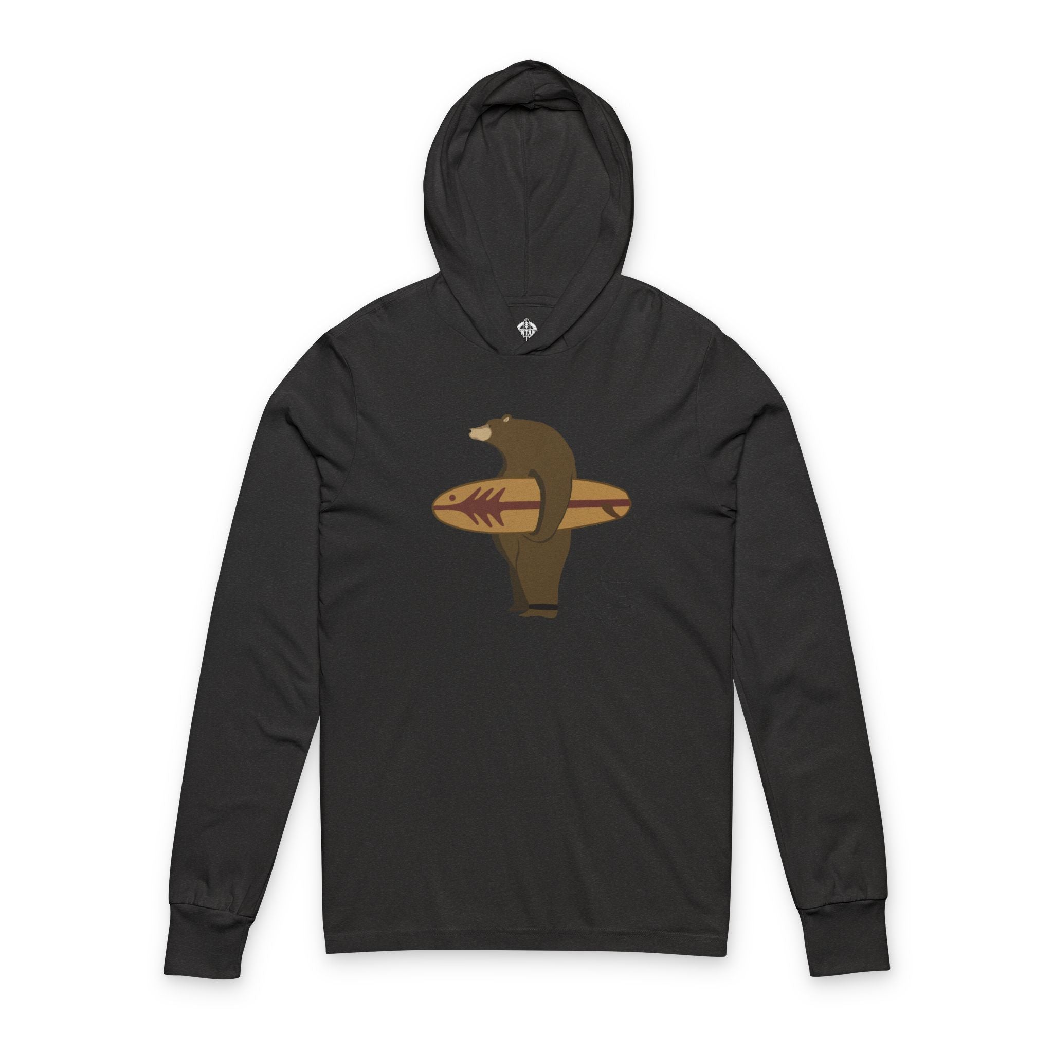 Surfing Grizzly Bear by Fabian Lavater Unisex - Cotton Hooded Long Sleeve Hooded T-Shirt