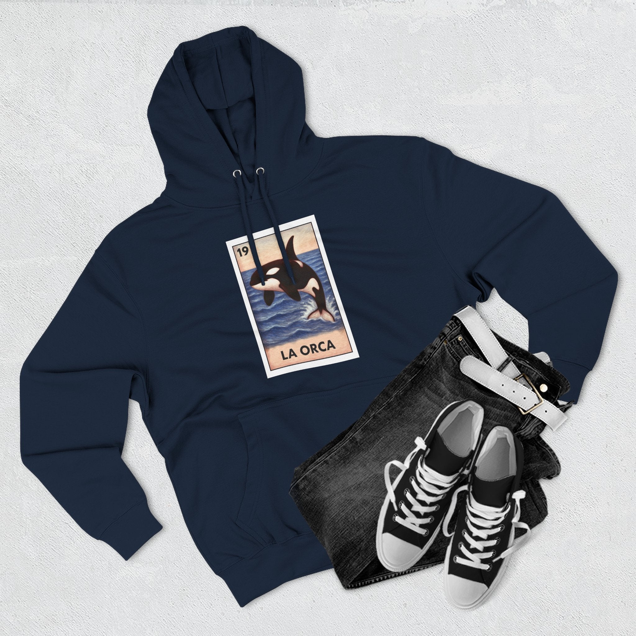 Orca Lotería Unisex - Pull-Over Cotton Blend Fleece Hoodie (La Orca)