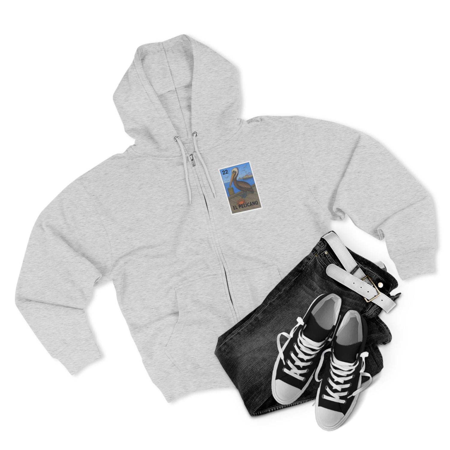 Pelican Lotería Unisex - Zip Cotton Blend Fleece Hoodie (El Pelícano)