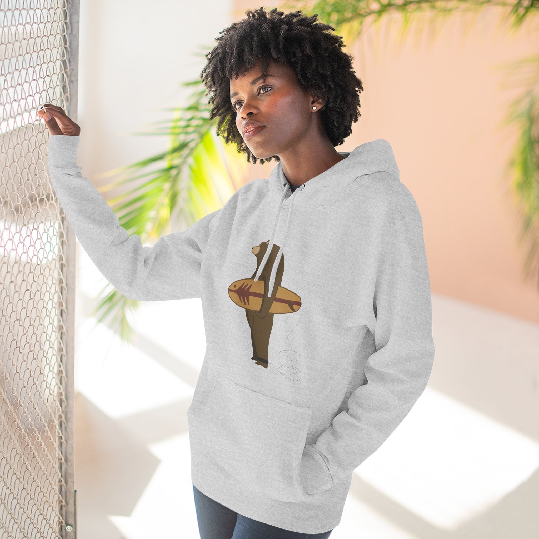Surfing Grizzly Bear by Fabian Lavater Unisex - Pull-Over Cotton Blend Fleece Hoodie