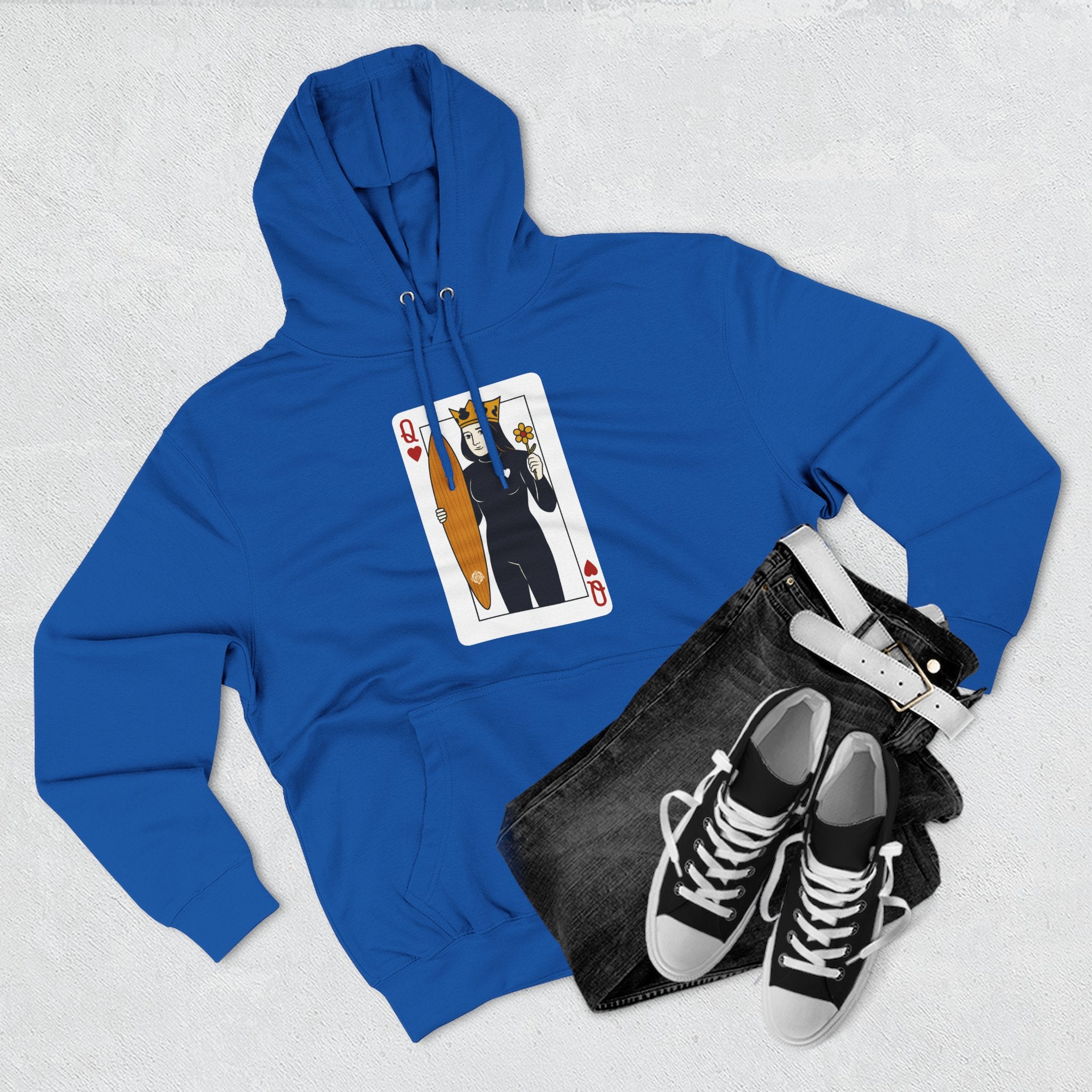 Queen of Hearts Surfer Unisex - Pull-Over Cotton Blend Fleece Hoodie