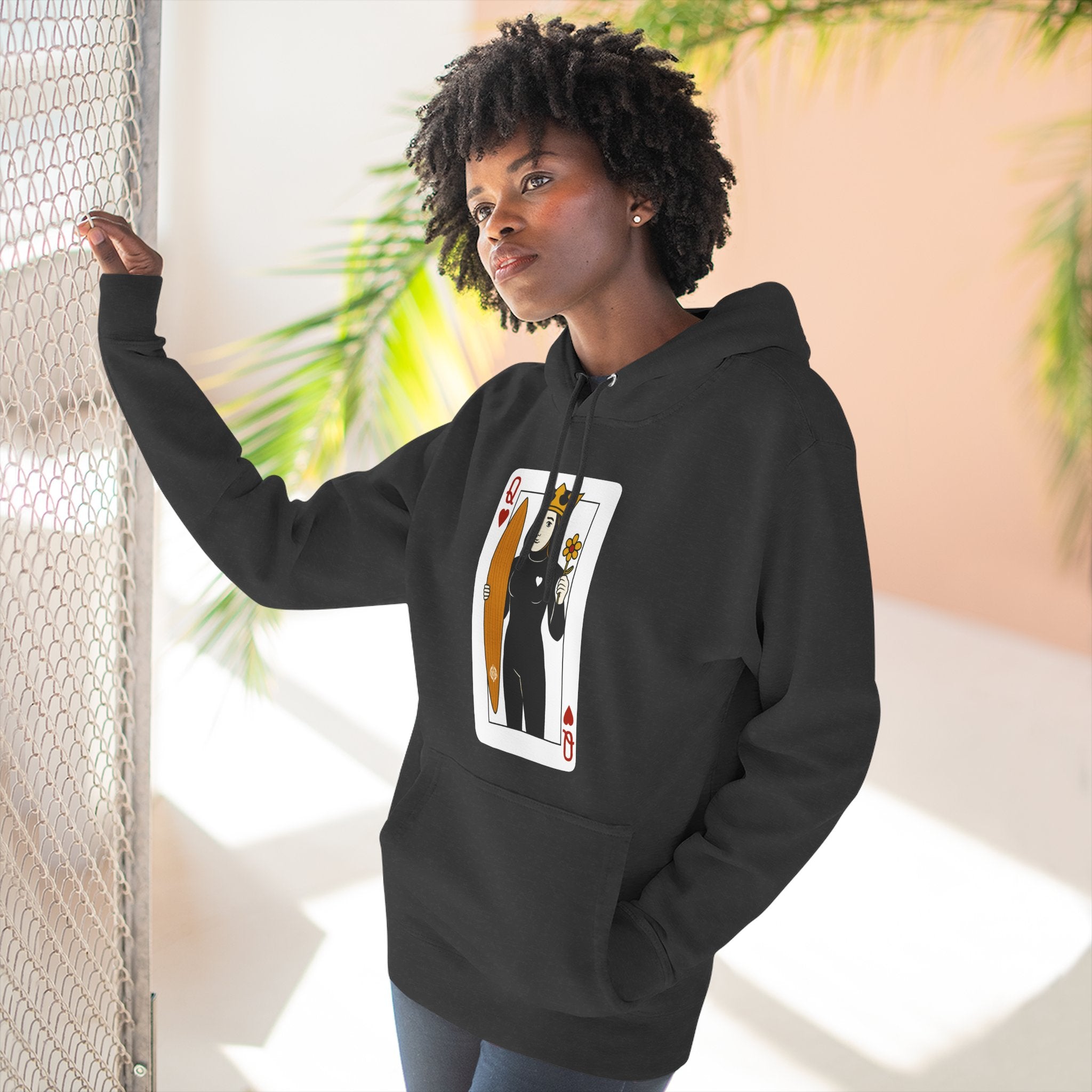 Queen of Hearts Surfer Unisex - Pull-Over Cotton Blend Fleece Hoodie