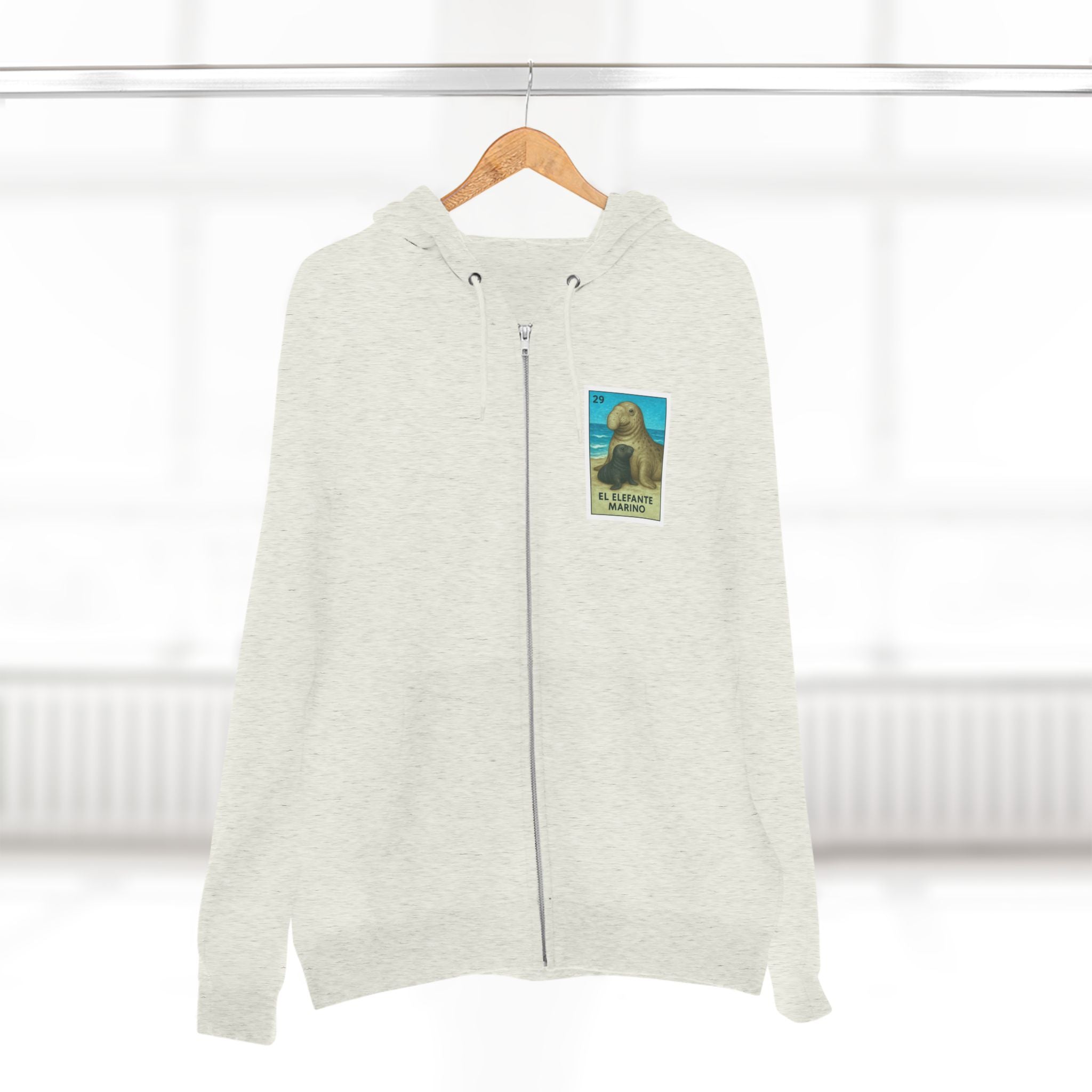Elephant Seal Lotería Unisex - Zip Cotton Blend Fleece Hoodie (El Elefante Marino)
