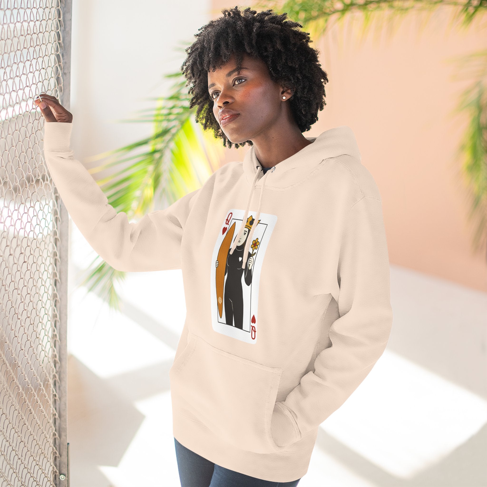 Queen of Hearts Surfer Unisex - Pull-Over Cotton Blend Fleece Hoodie