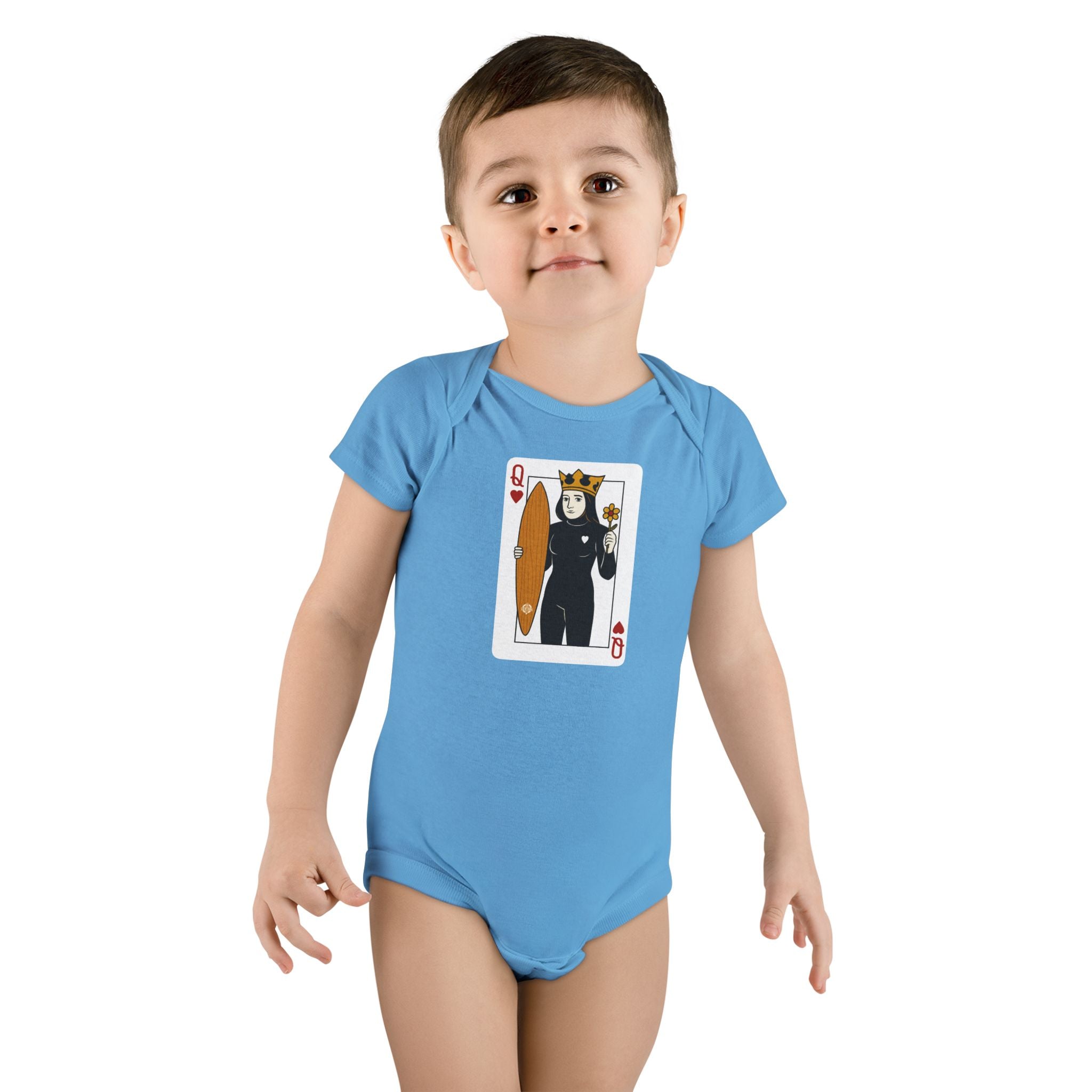 Queen of Hearts Surfer - Baby Short Sleeve 100% Cotton Onesie