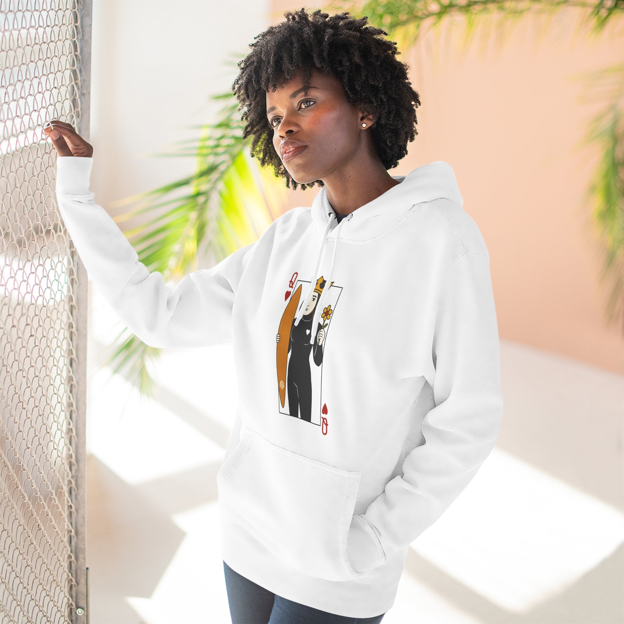 Queen of Hearts Surfer Unisex - Pull-Over Cotton Blend Fleece Hoodie