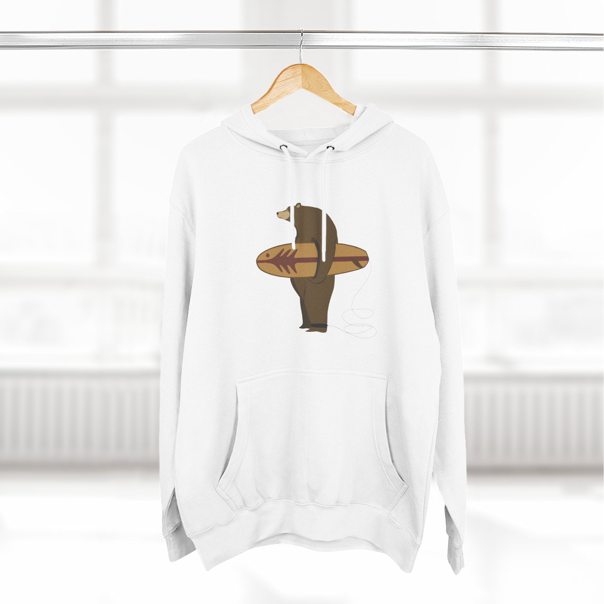 Surfing Grizzly Bear by Fabian Lavater Unisex - Pull-Over Cotton Blend Fleece Hoodie