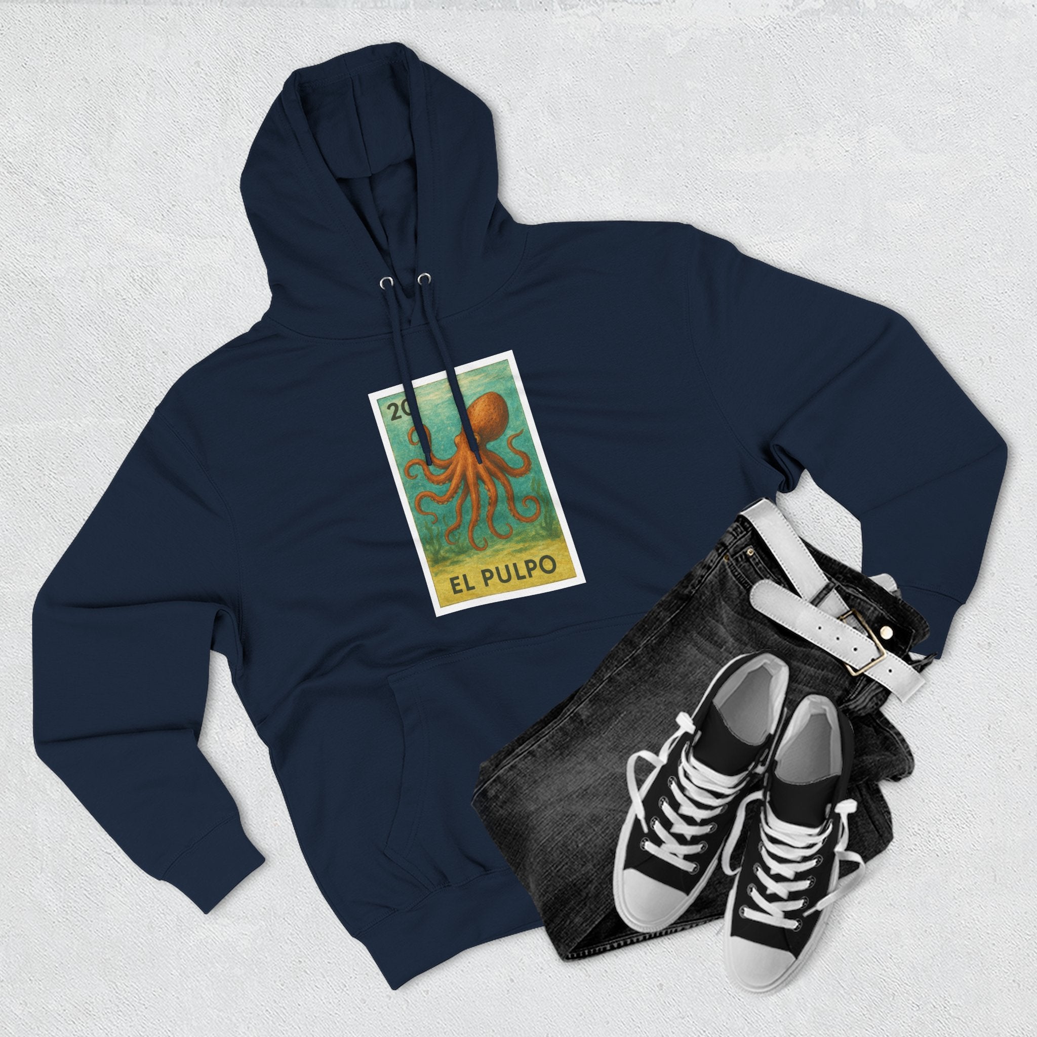 Octopus Lotería Unisex - Pull-Over Cotton Blend Fleece Hoodie (El Pulpo)