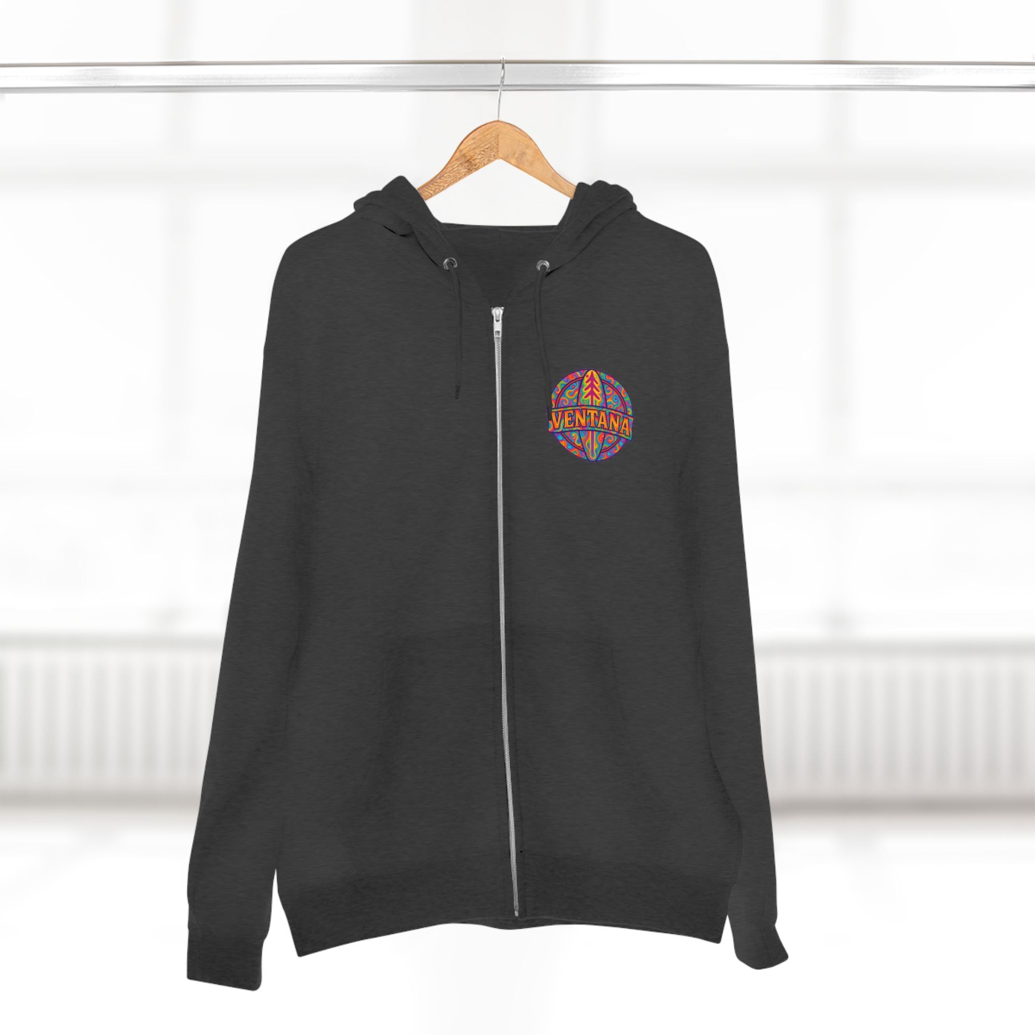Ventana Psychedelic Treefish Logo Unisex - Zip Cotton Blend Fleece Hoodie