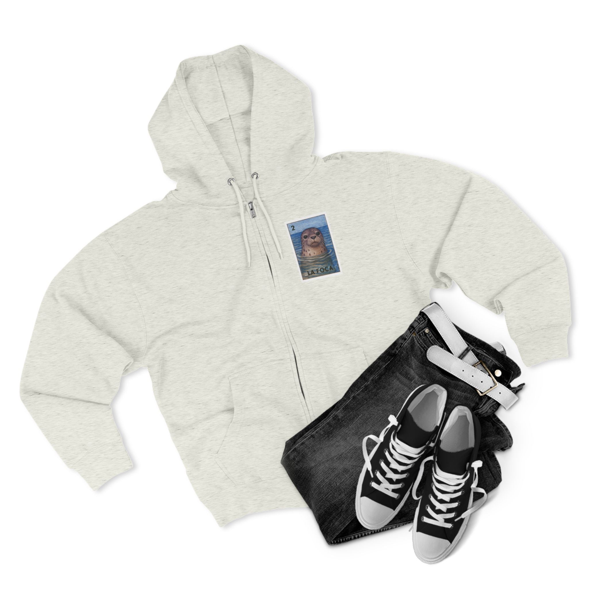 Seal Lotería Unisex - Zip Cotton Blend Fleece Hoodie (La Foca)