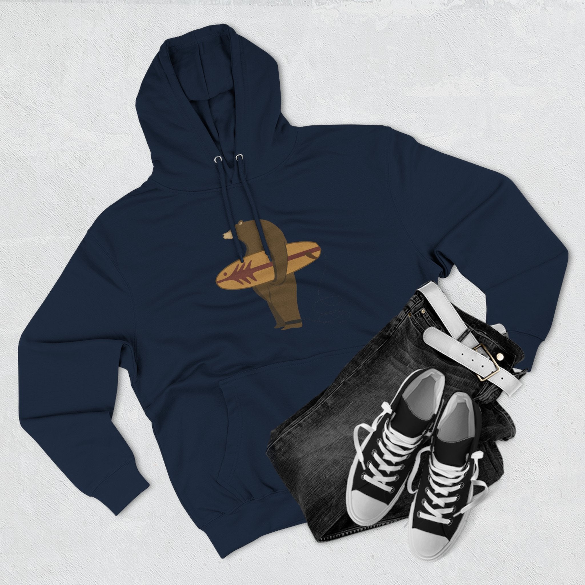 Surfing Grizzly Bear by Fabian Lavater Unisex - Pull-Over Cotton Blend Fleece Hoodie