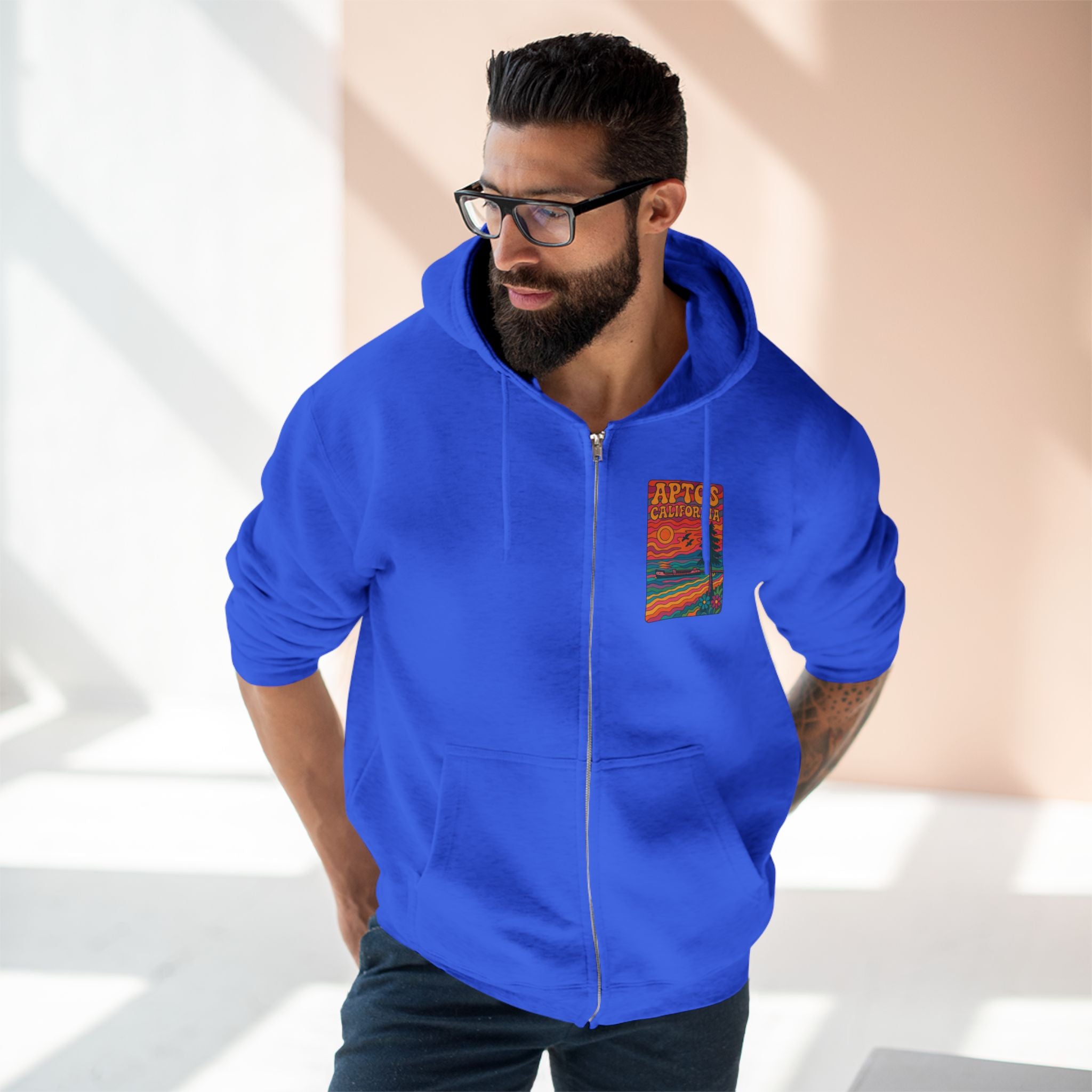 Aptos California Psychedelic Unisex - Zip Cotton Blend Fleece Hoodie