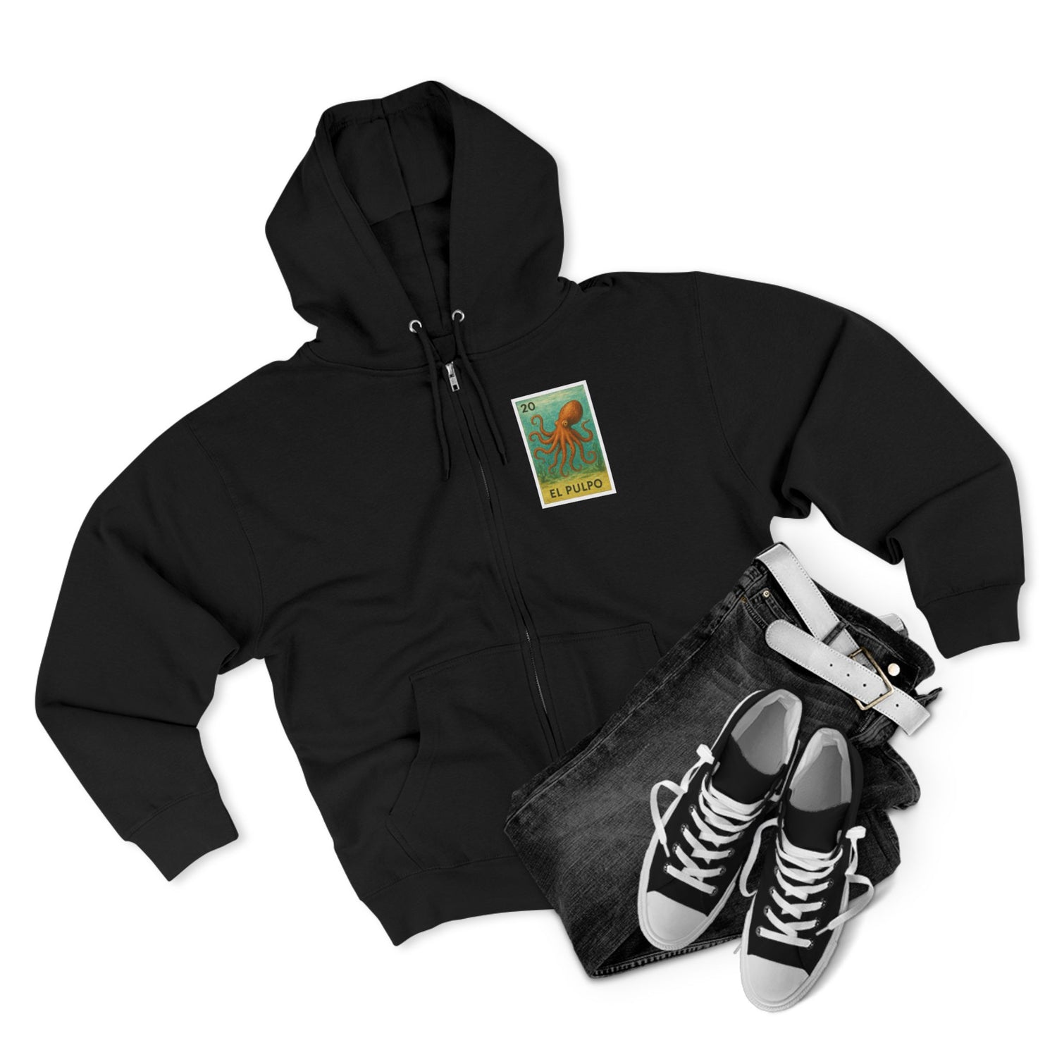 Octopus Lotería Unisex - Zip Cotton Blend Fleece Hoodie (El Pulpo)