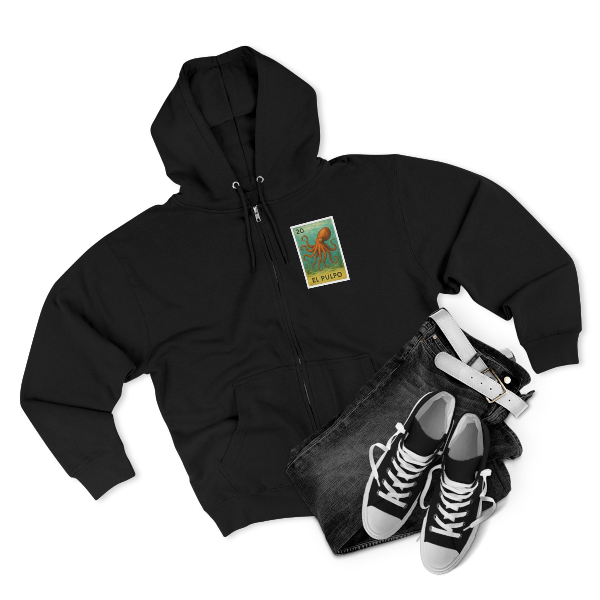 Octopus Lotería Unisex - Zip Cotton Blend Fleece Hoodie (El Pulpo)