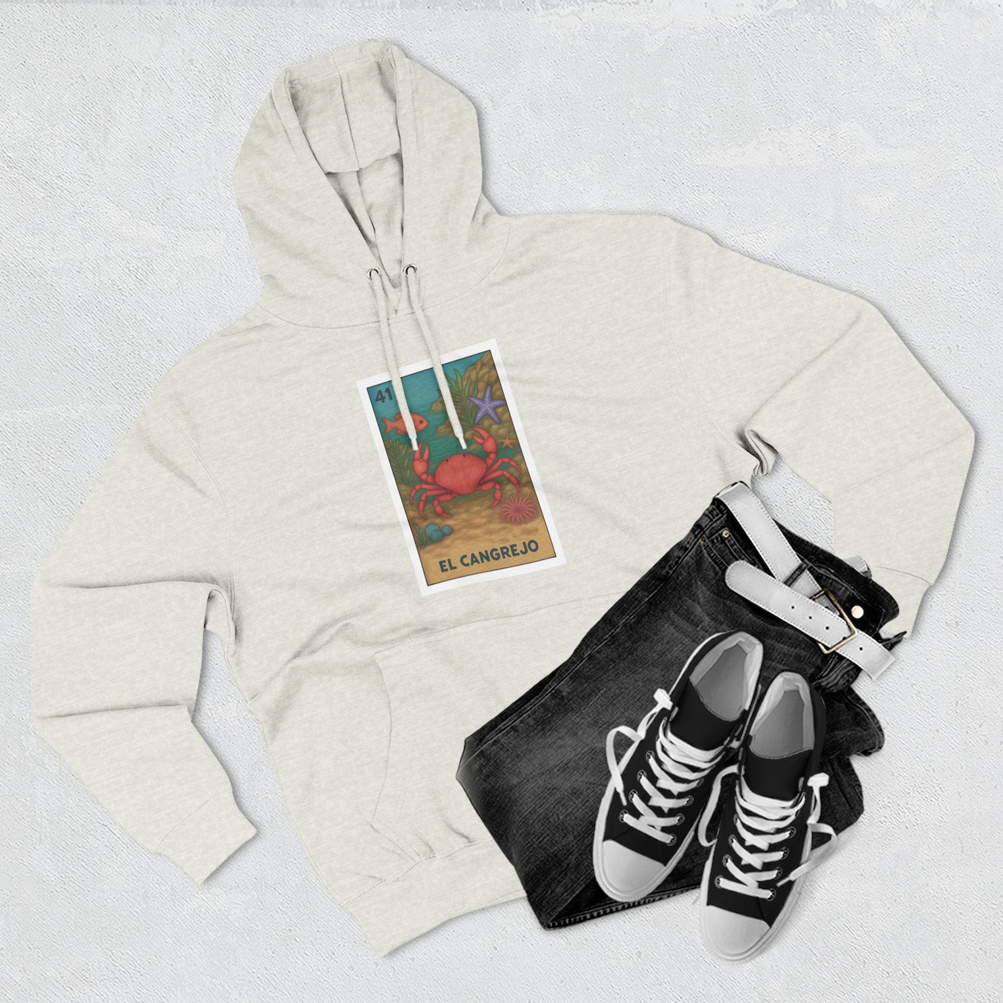 Crab Lotería Unisex - Pull-Over Cotton Blend Fleece Hoodie (El Cangrejo)