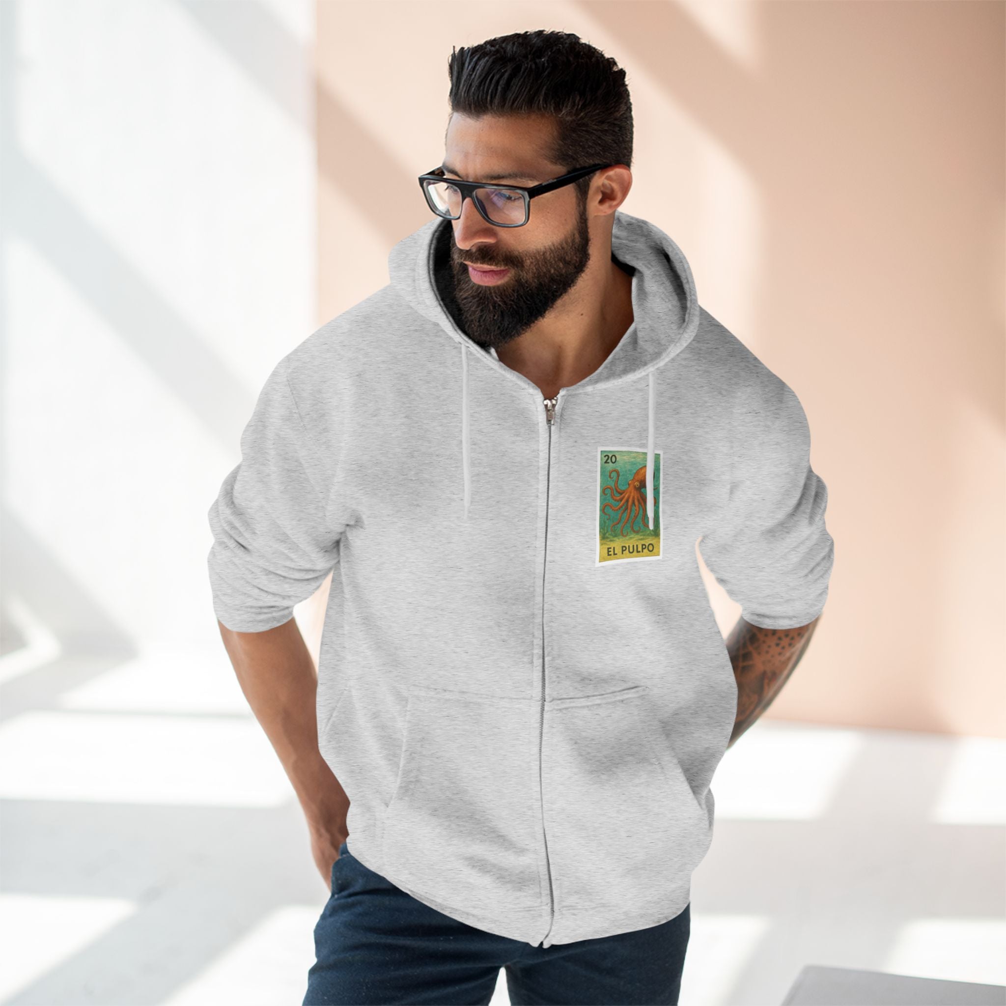 Octopus Lotería Unisex - Zip Cotton Blend Fleece Hoodie (El Pulpo)