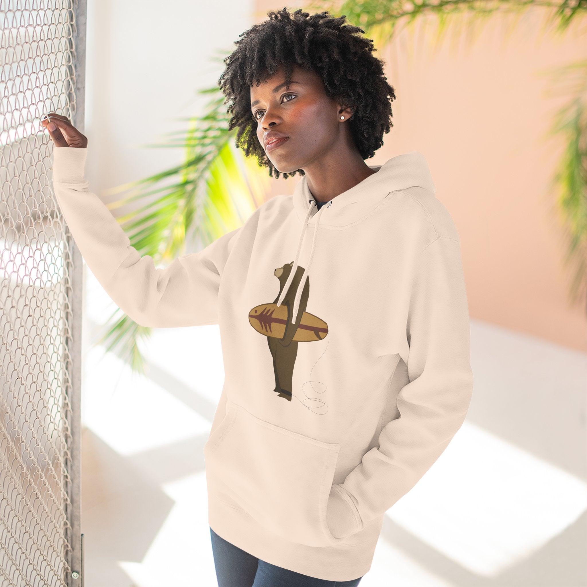Surfing Grizzly Bear by Fabian Lavater Unisex - Pull-Over Cotton Blend Fleece Hoodie