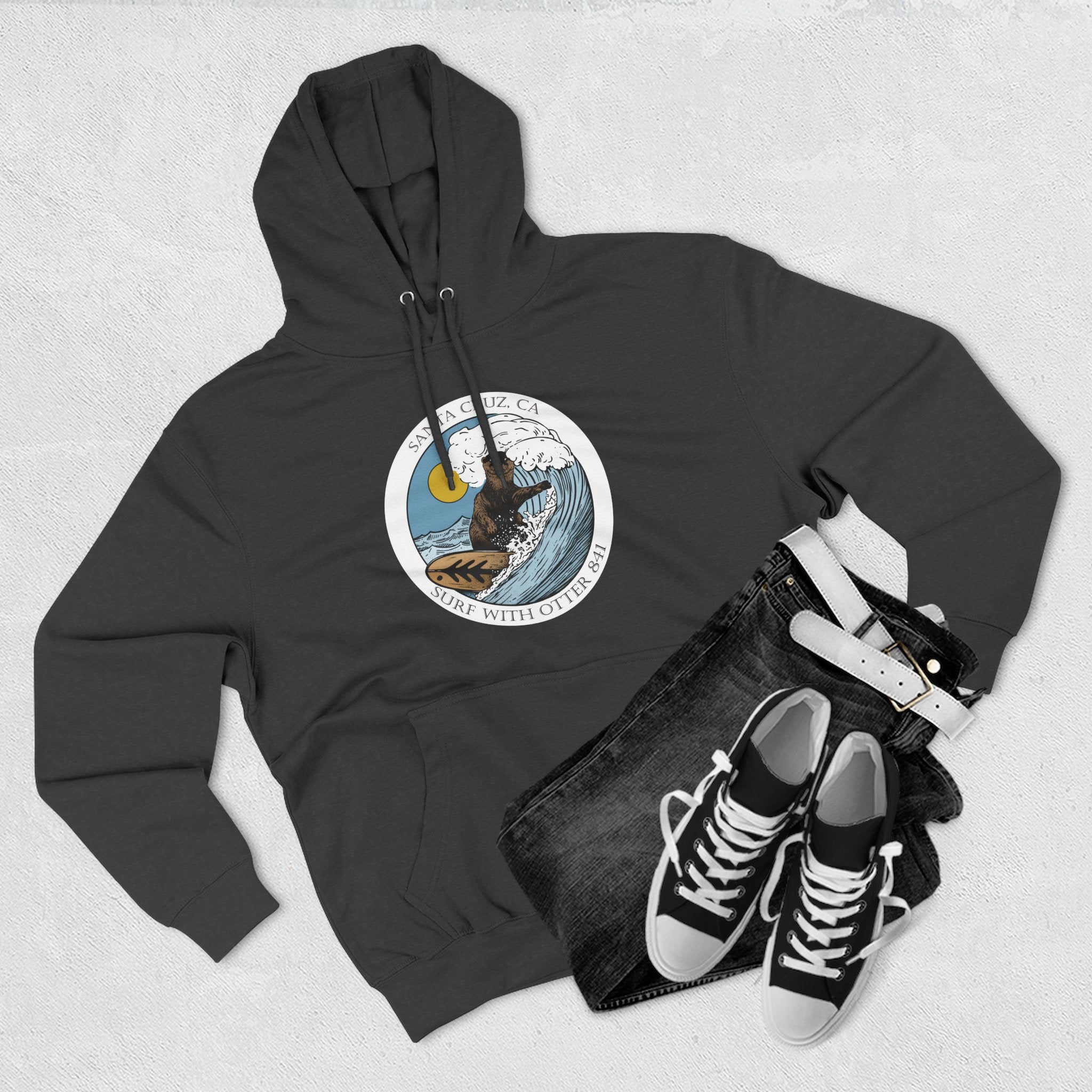 Surf with Otter 841 by Thiago Bianchini Unisex - Pull-Over Cotton Blend Fleece Hoodie