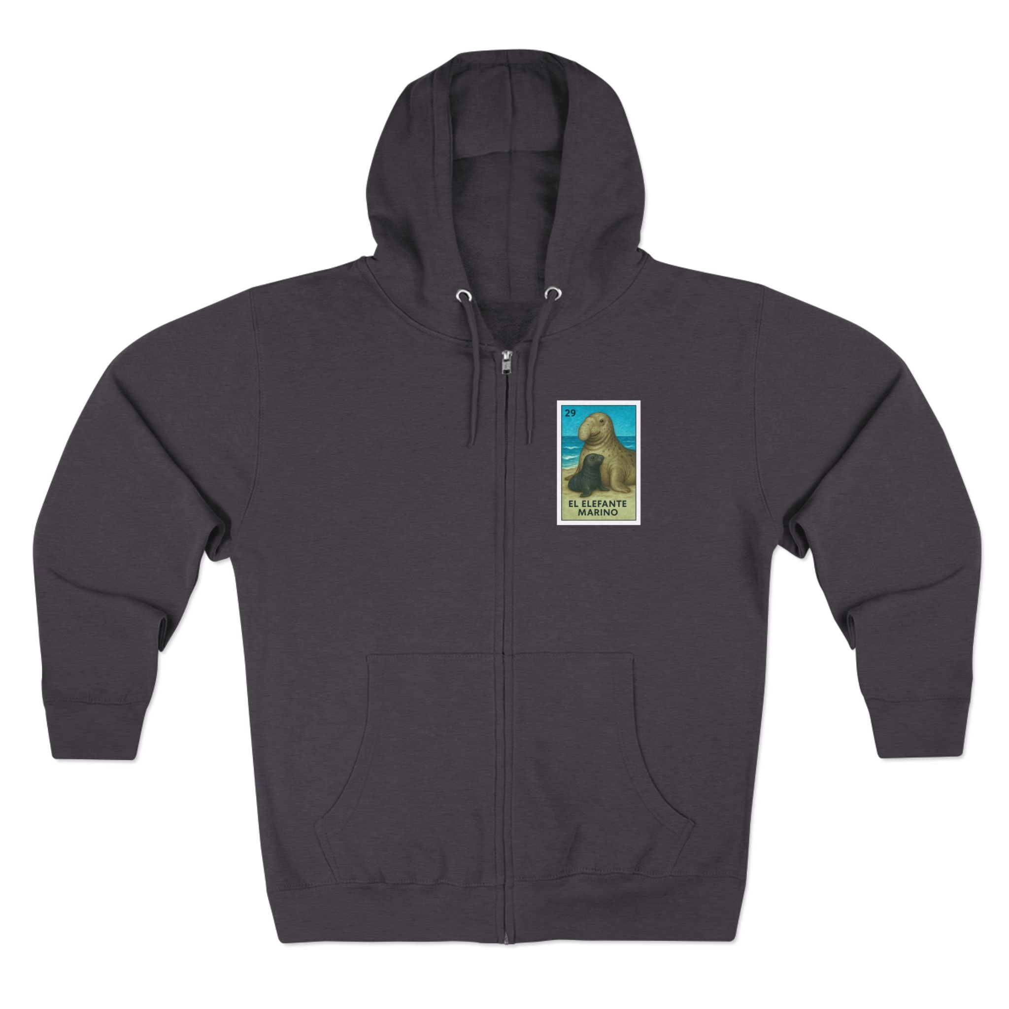 Elephant Seal Lotería Unisex - Zip Cotton Blend Fleece Hoodie (El Elefante Marino)