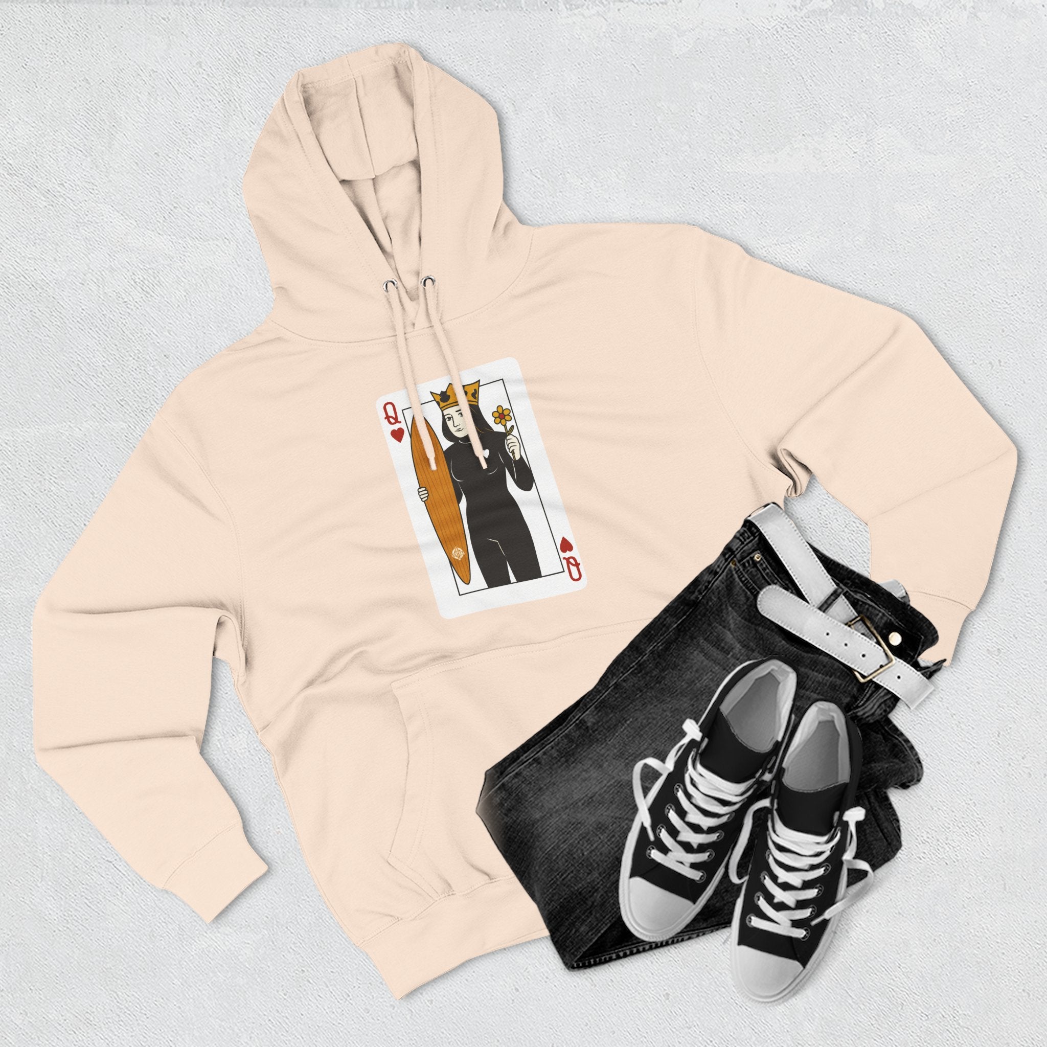 Queen of Hearts Surfer Unisex - Pull-Over Cotton Blend Fleece Hoodie