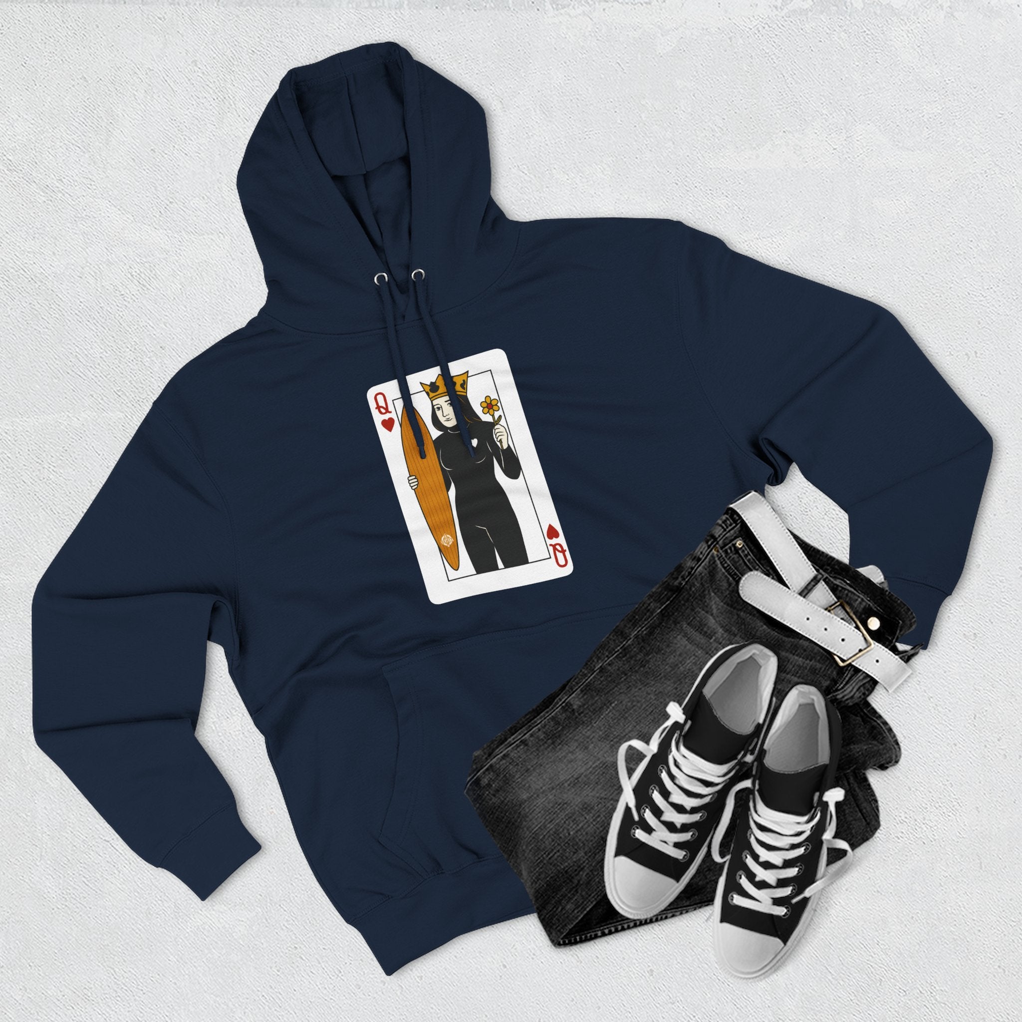 Queen of Hearts Surfer Unisex - Pull-Over Cotton Blend Fleece Hoodie