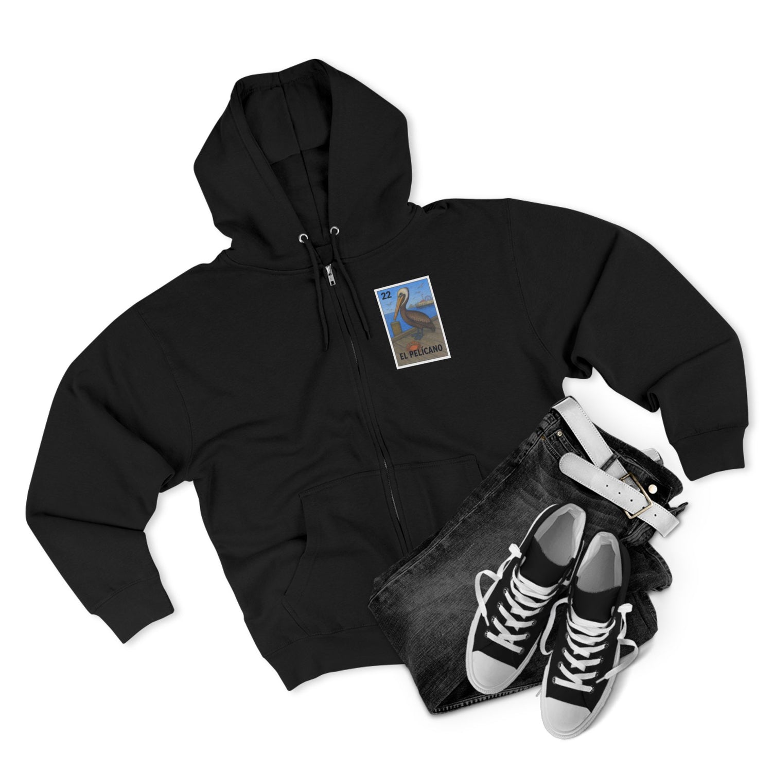 Pelican Lotería Unisex - Zip Cotton Blend Fleece Hoodie (El Pelícano)