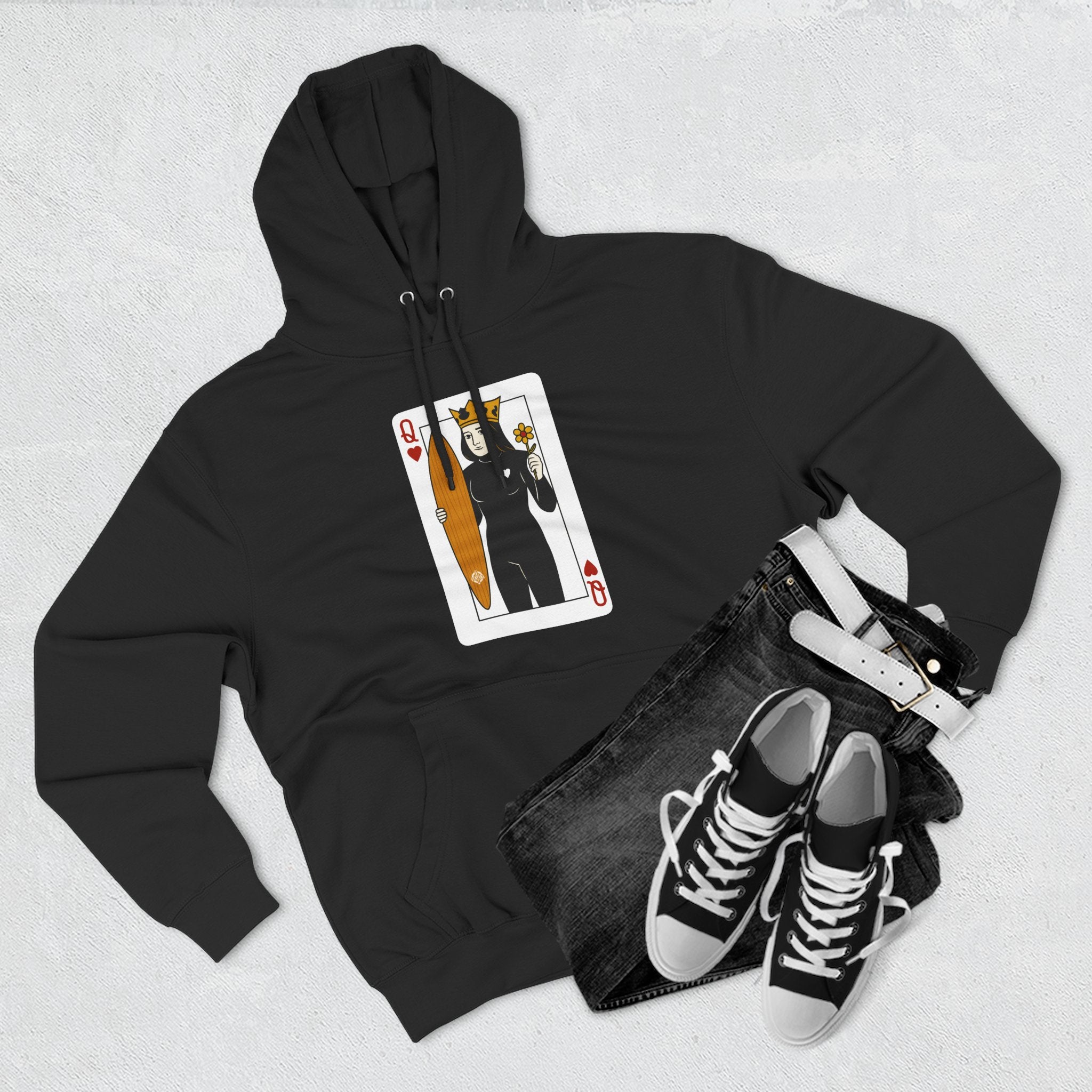 Queen of Hearts Surfer Unisex - Pull-Over Cotton Blend Fleece Hoodie
