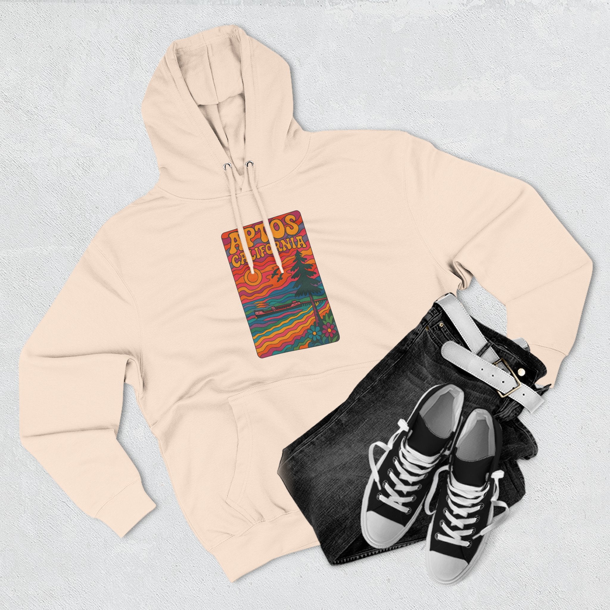Aptos California Psychedelic Unisex - Pull-Over Cotton Blend Fleece Hoodie