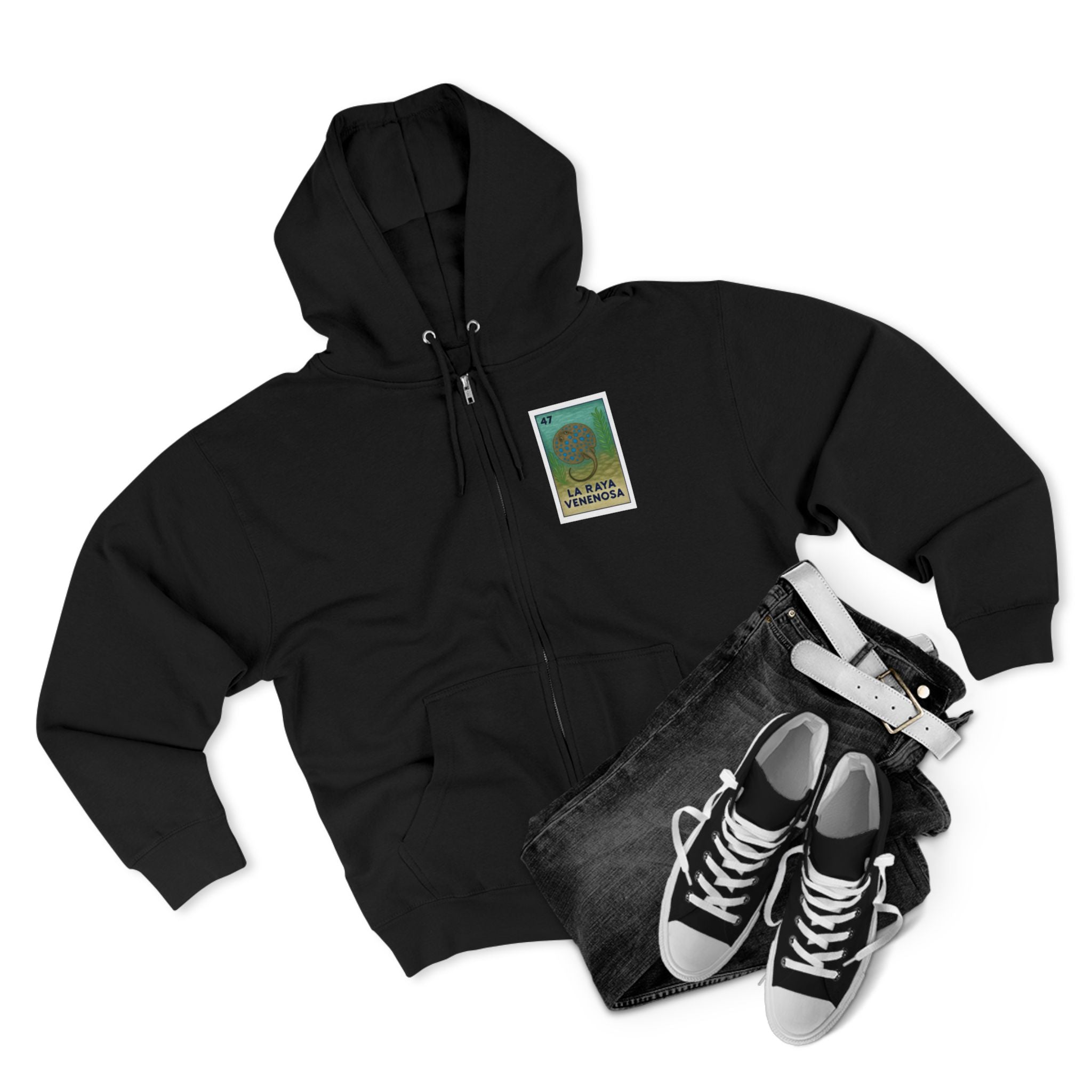 Stingray Lotería Unisex - Zip Cotton Blend Fleece Hoodie (La Raya Venenosa)