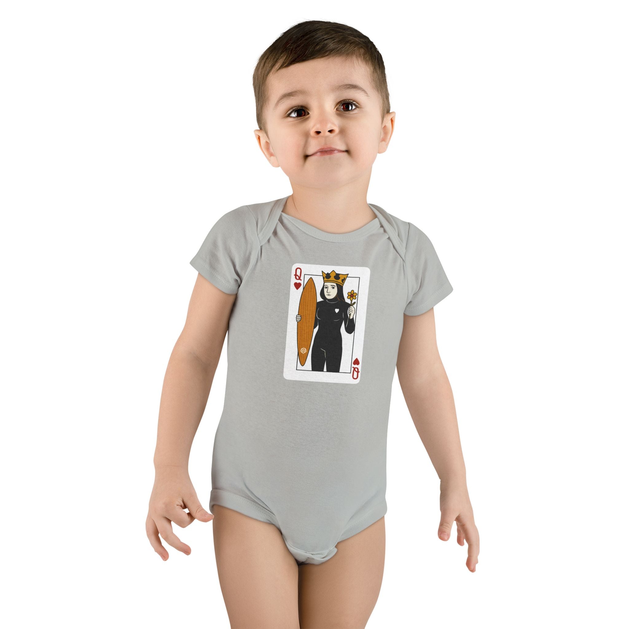 Queen of Hearts Surfer - Baby Short Sleeve 100% Cotton Onesie