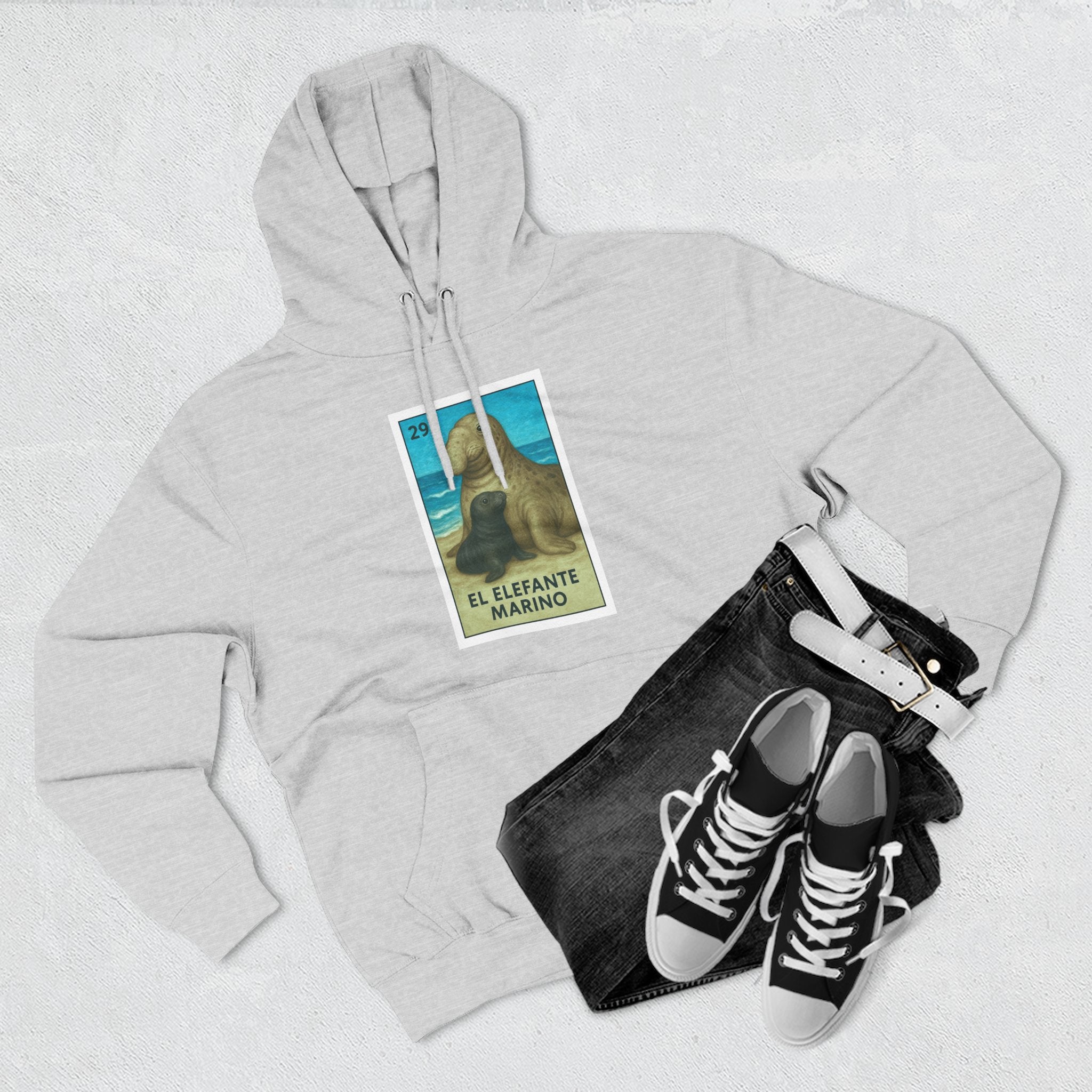Elephant Seal Lotería Unisex - Pull-Over Cotton Blend Fleece Hoodie (El Elefanto Marino)