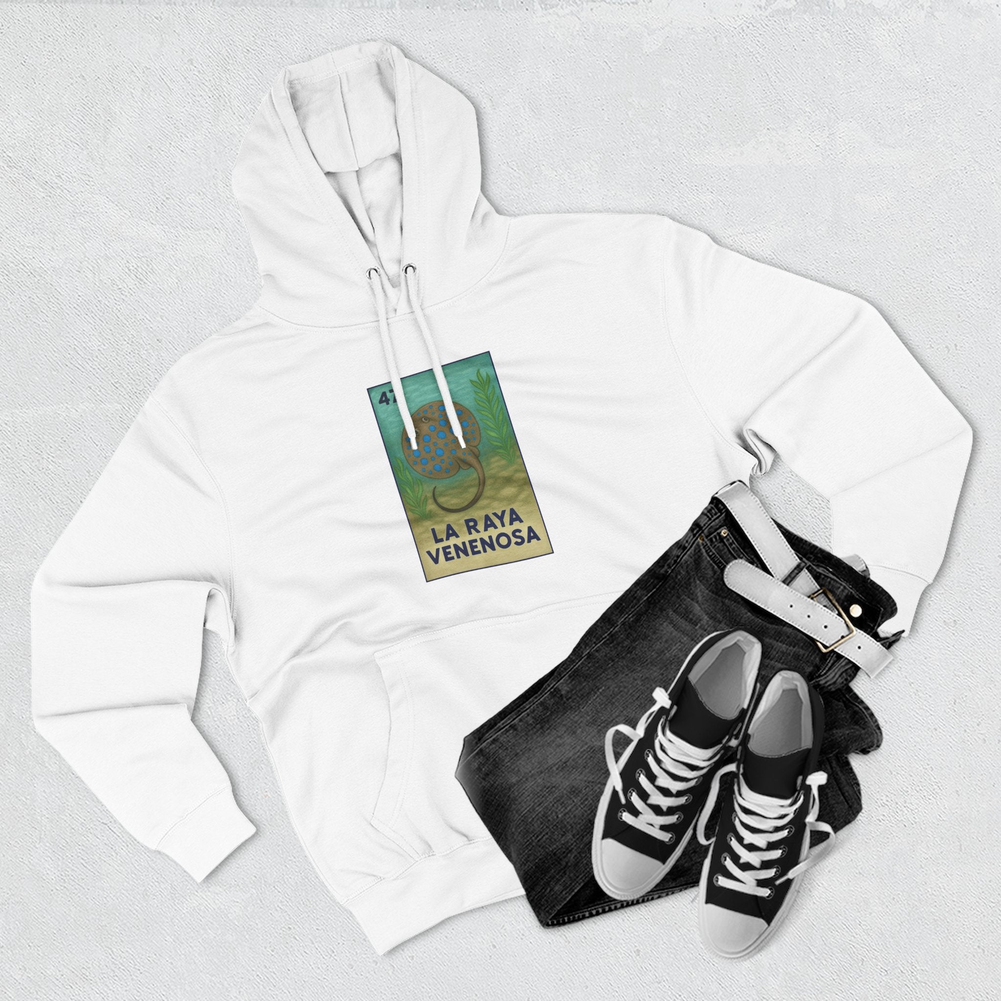 Stingray Lotería Unisex - Pull-Over Cotton Blend Fleece Hoodie (La Raya Venenosa)