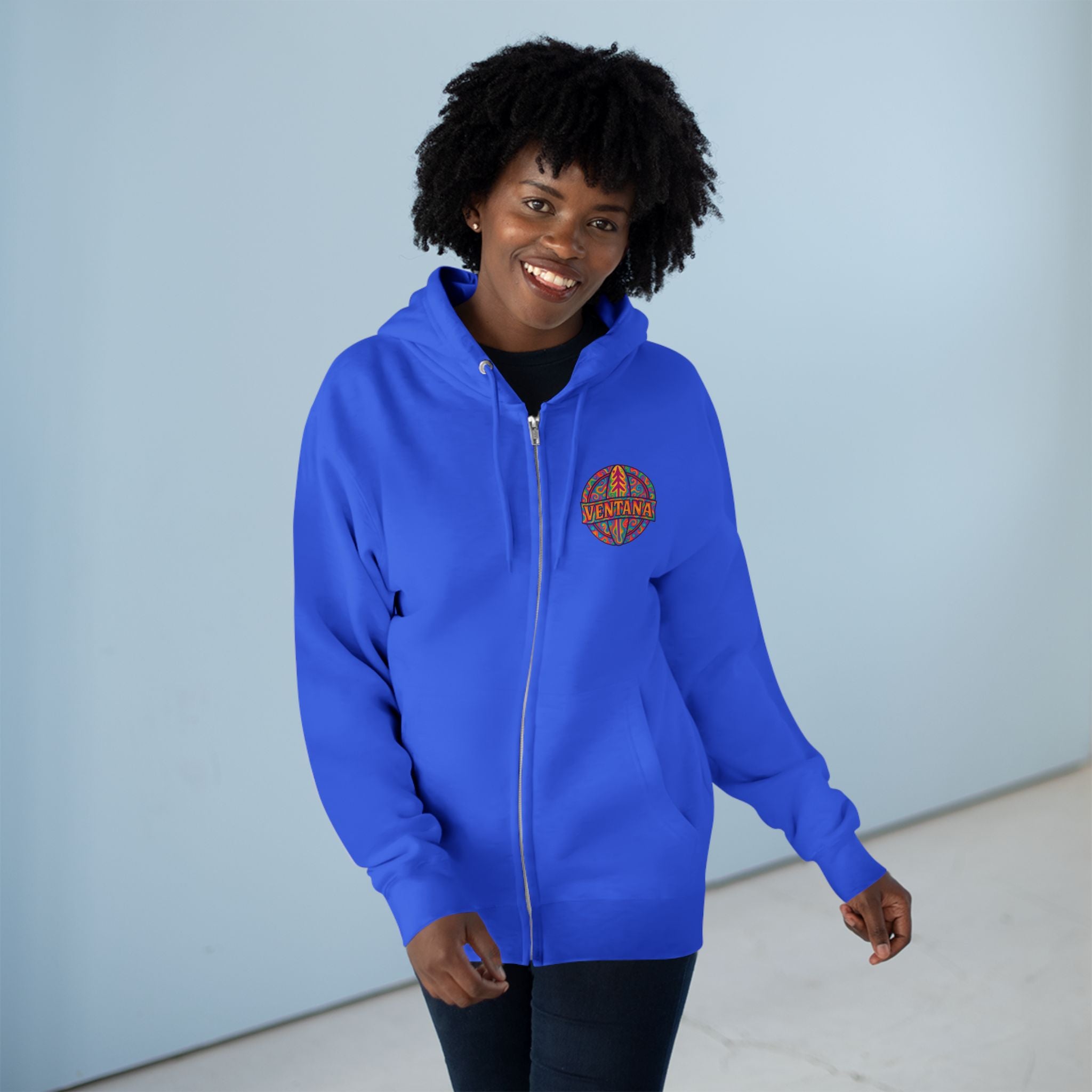 Ventana Psychedelic Treefish Logo Unisex - Zip Cotton Blend Fleece Hoodie