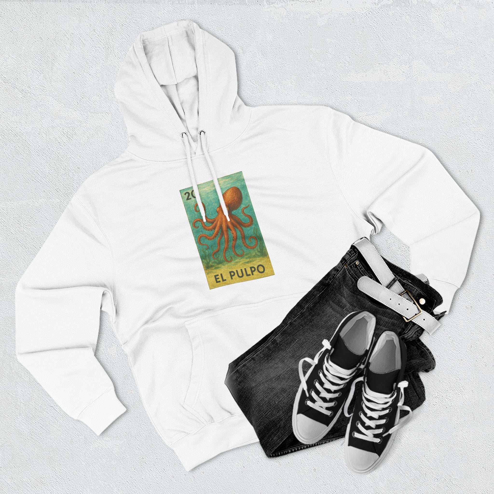 Octopus Lotería Unisex - Pull-Over Cotton Blend Fleece Hoodie (El Pulpo)