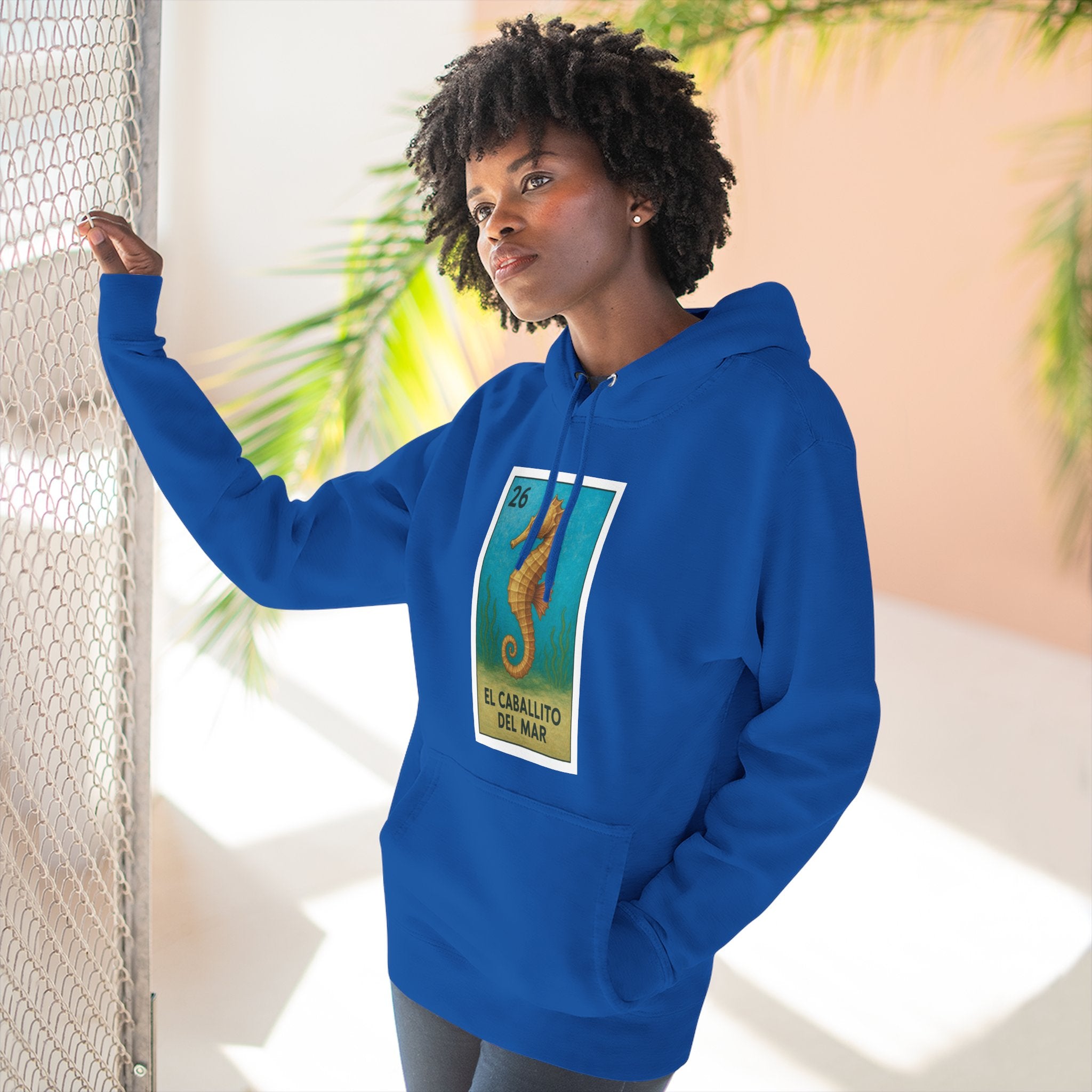 Seahorse Lotería Unisex - Pull-Over Cotton Blend Fleece Hoodie (El Caballito del Mar)