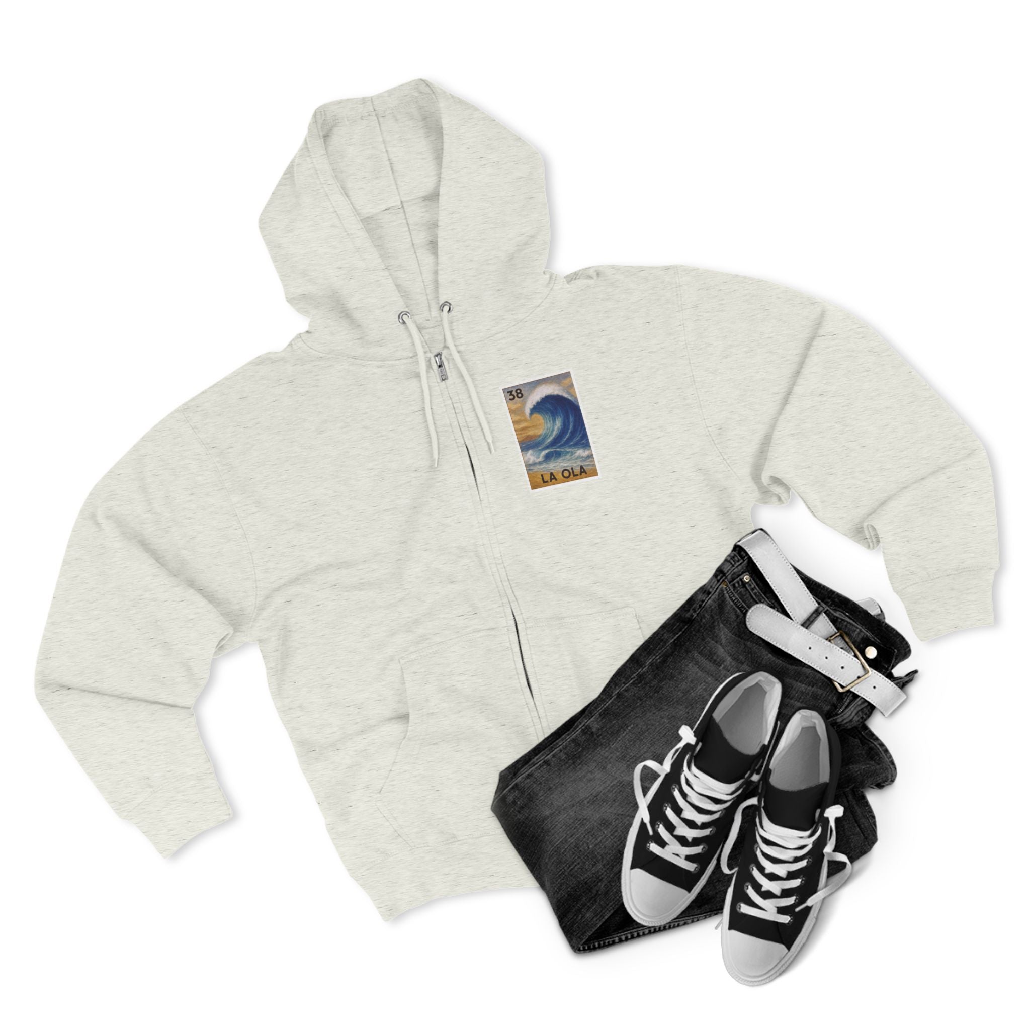 Wave Lotería Unisex - Zip Cotton Blend Fleece Hoodie (La Ola)