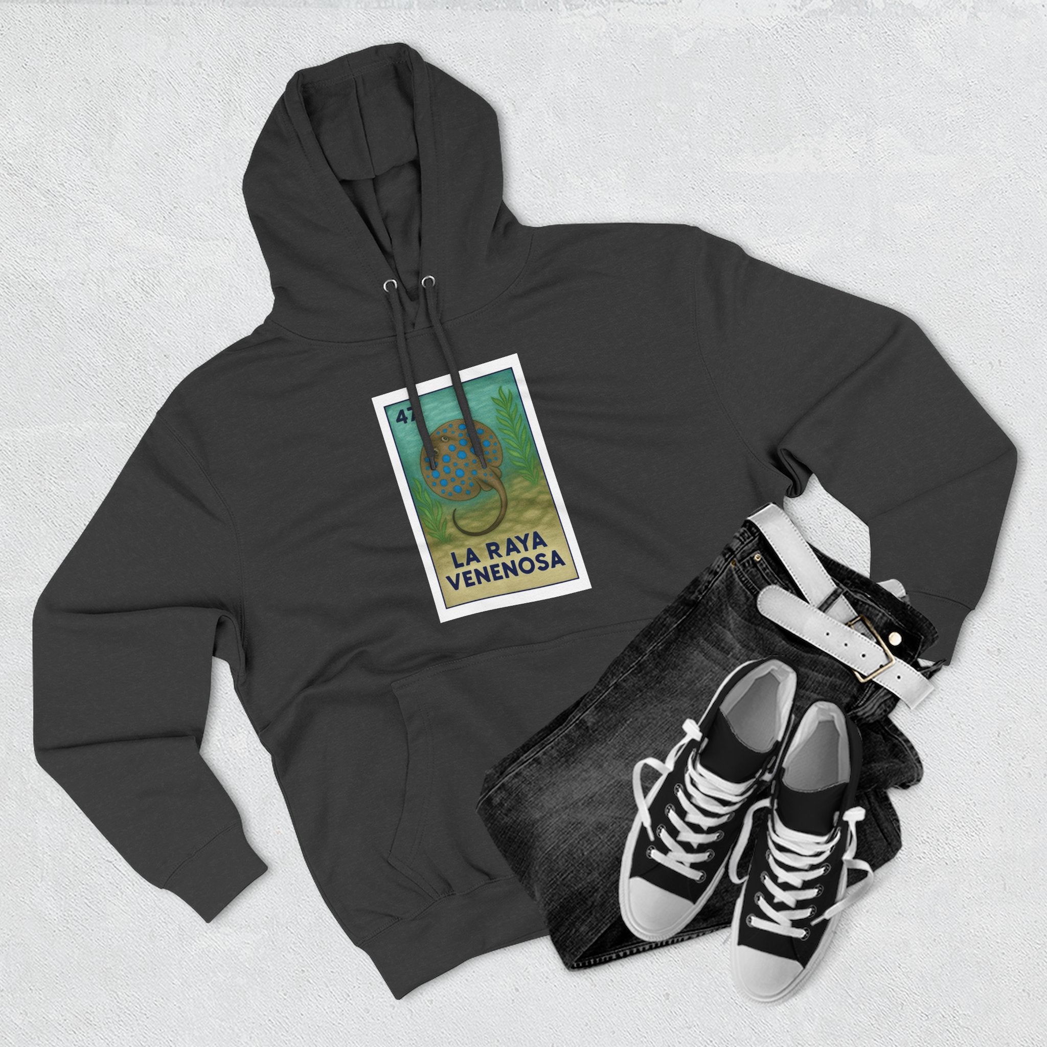 Stingray Lotería Unisex - Pull-Over Cotton Blend Fleece Hoodie (La Raya Venenosa)