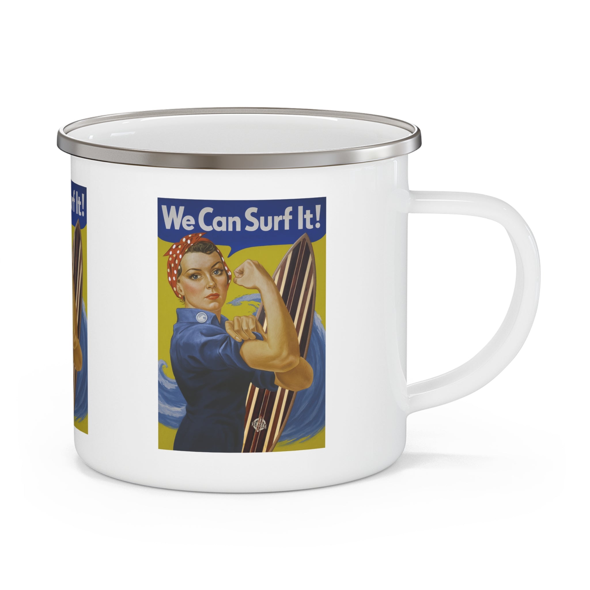 Rosie the Surfer Enamel Camping Mug
