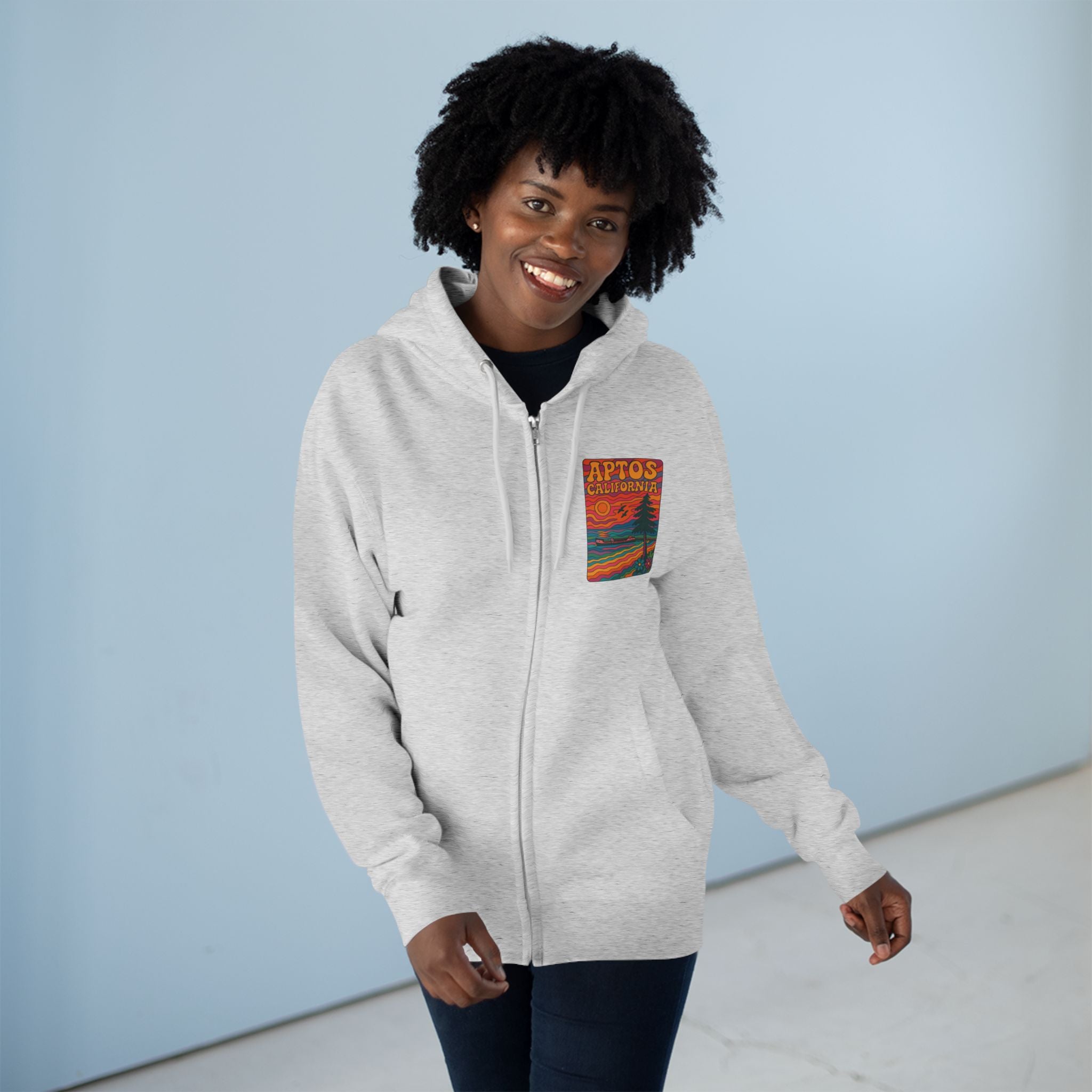 Aptos California Psychedelic Unisex - Zip Cotton Blend Fleece Hoodie