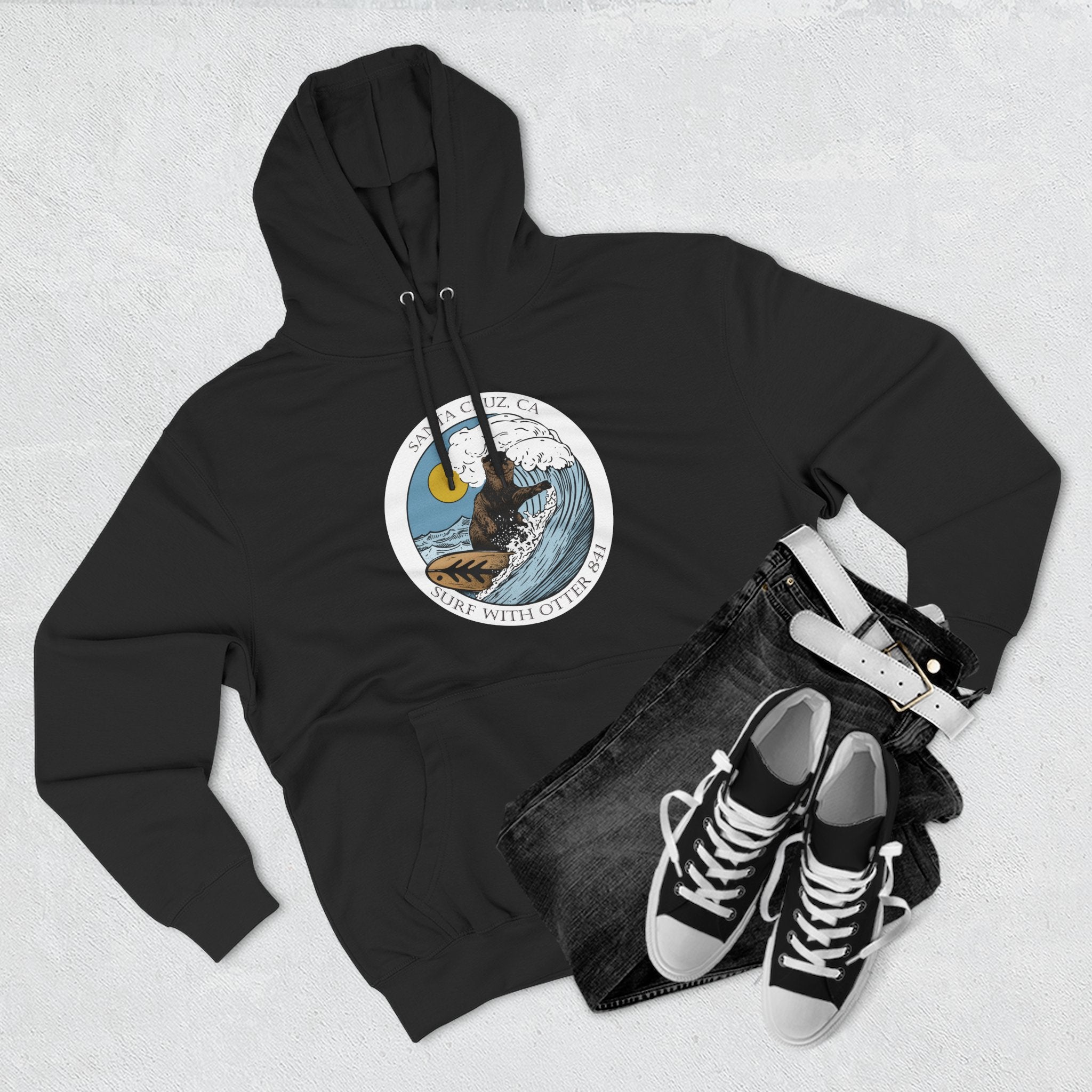 Surf with Otter 841 by Thiago Bianchini Unisex - Pull-Over Cotton Blend Fleece Hoodie