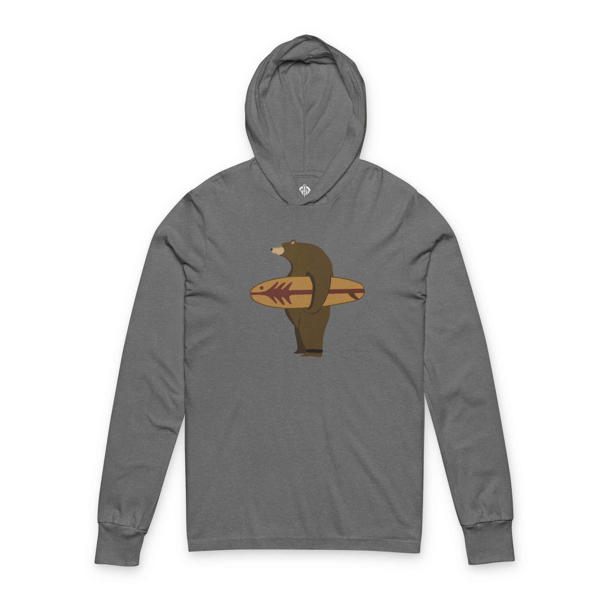 Surfing Grizzly Bear by Fabian Lavater Unisex - Cotton Hooded Long Sleeve Hooded T-Shirt