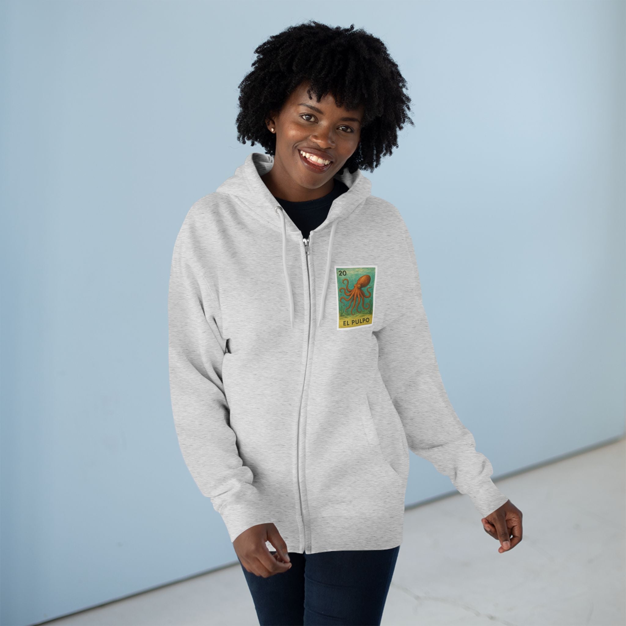 Octopus Lotería Unisex - Zip Cotton Blend Fleece Hoodie (El Pulpo)