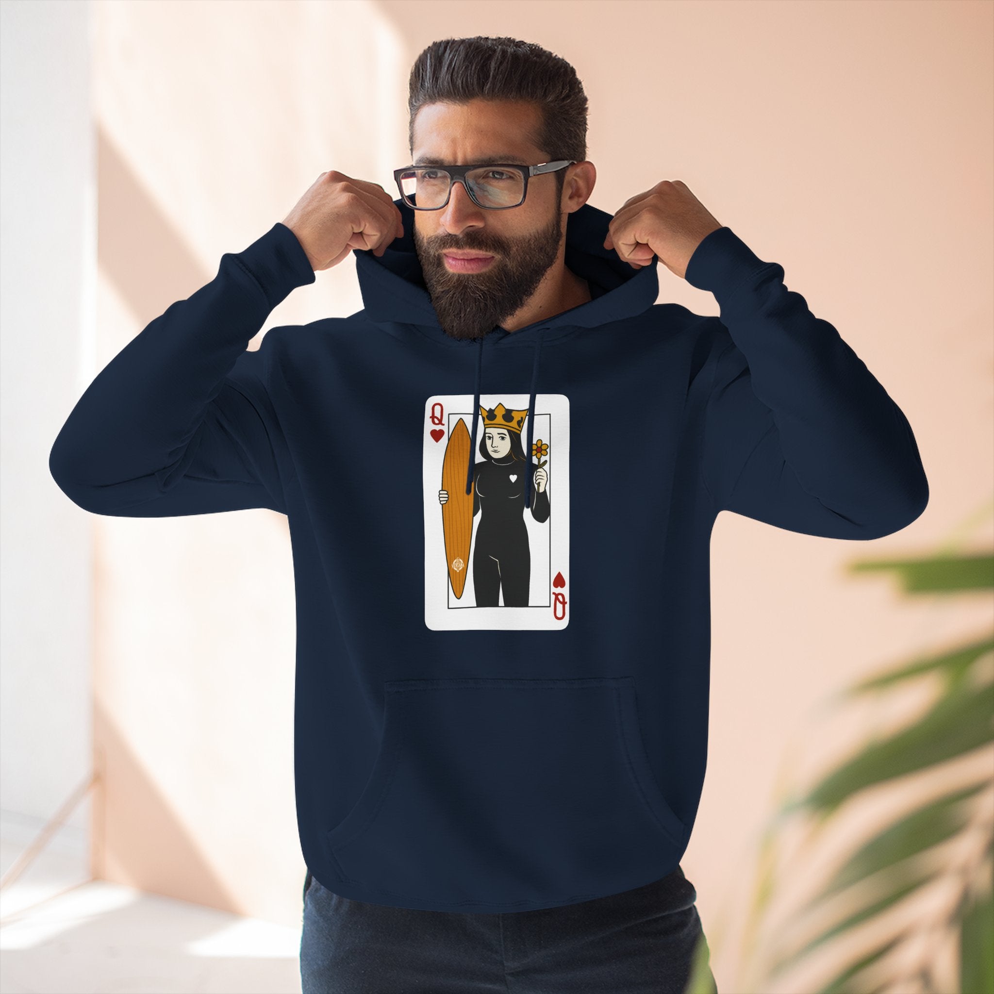 Queen of Hearts Surfer Unisex - Pull-Over Cotton Blend Fleece Hoodie
