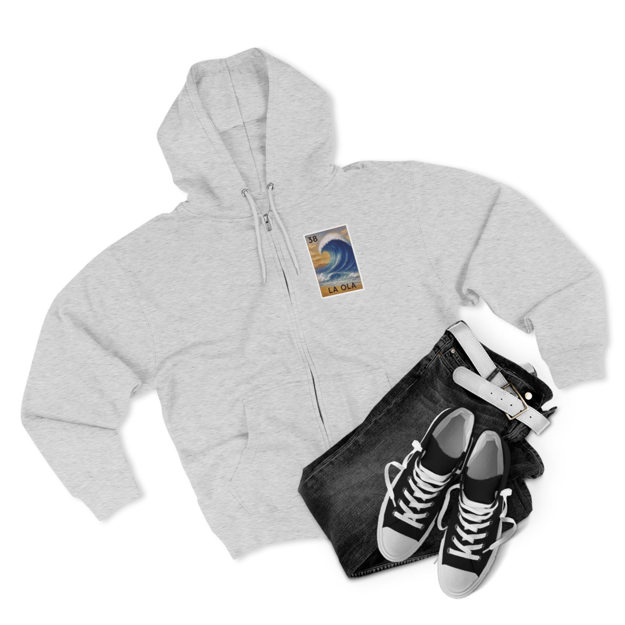 Wave Lotería Unisex - Zip Cotton Blend Fleece Hoodie (La Ola)