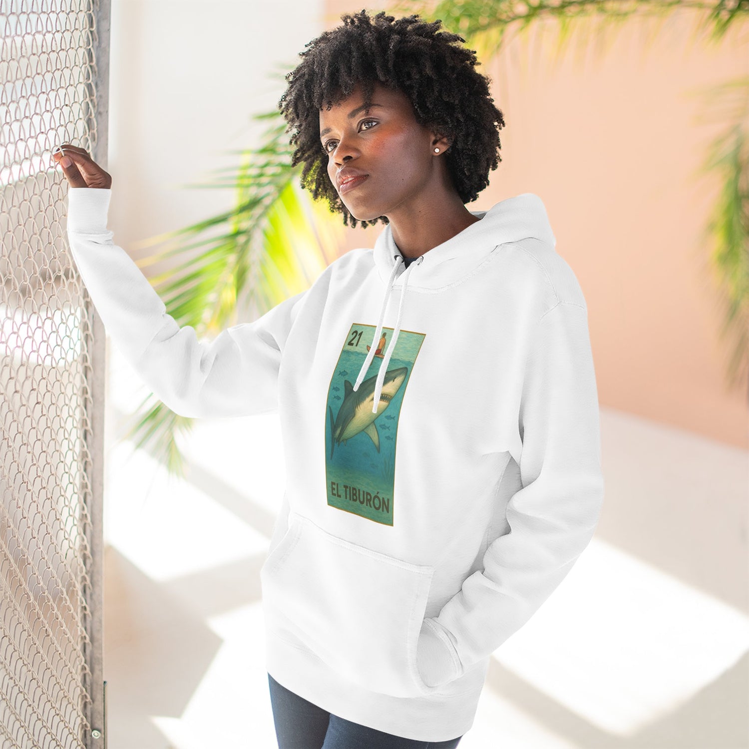 Shark Lotería Unisex - Pull-Over Cotton Blend Fleece Hoodie (El Tiburón)