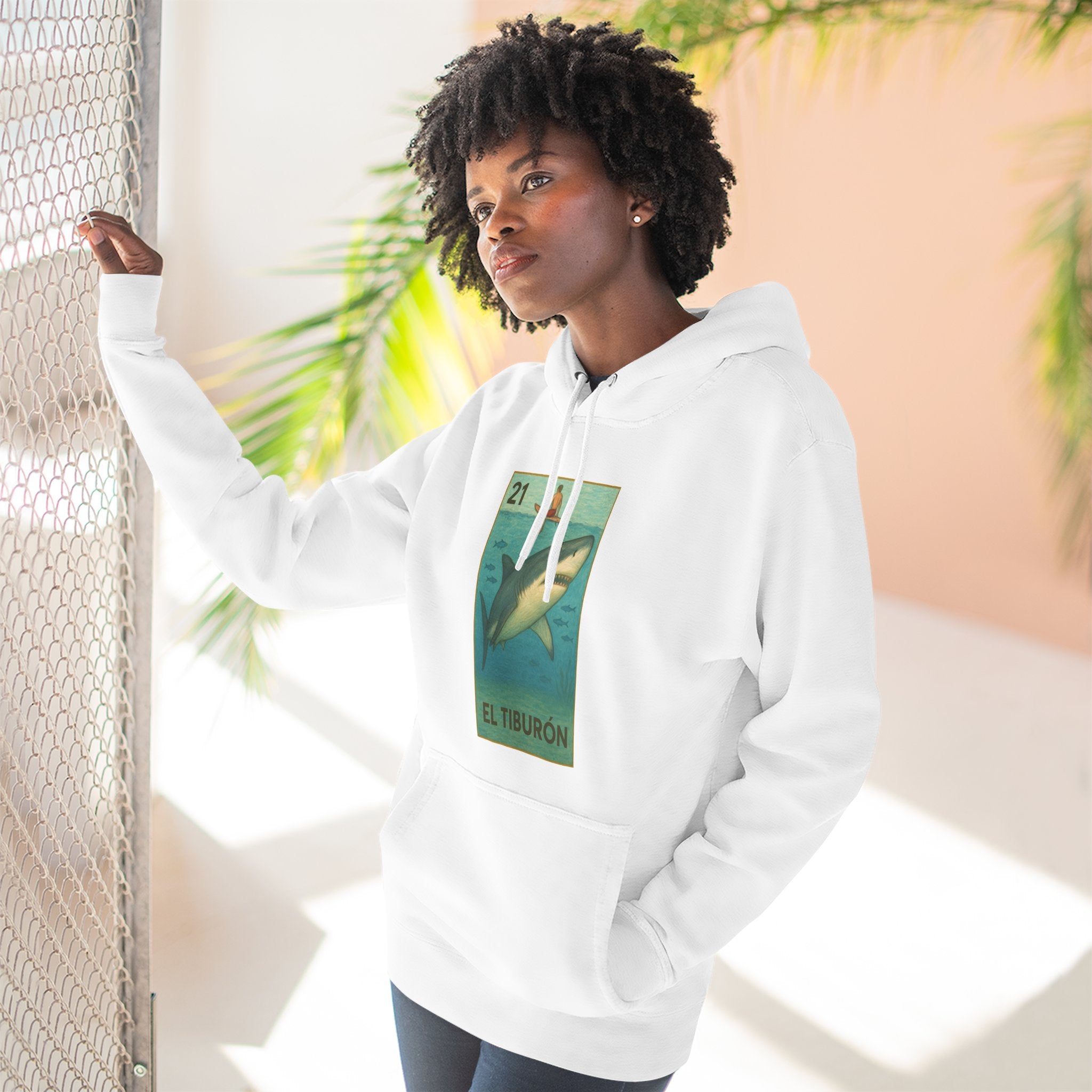Shark Lotería Unisex - Pull-Over Cotton Blend Fleece Hoodie (El Tiburón)