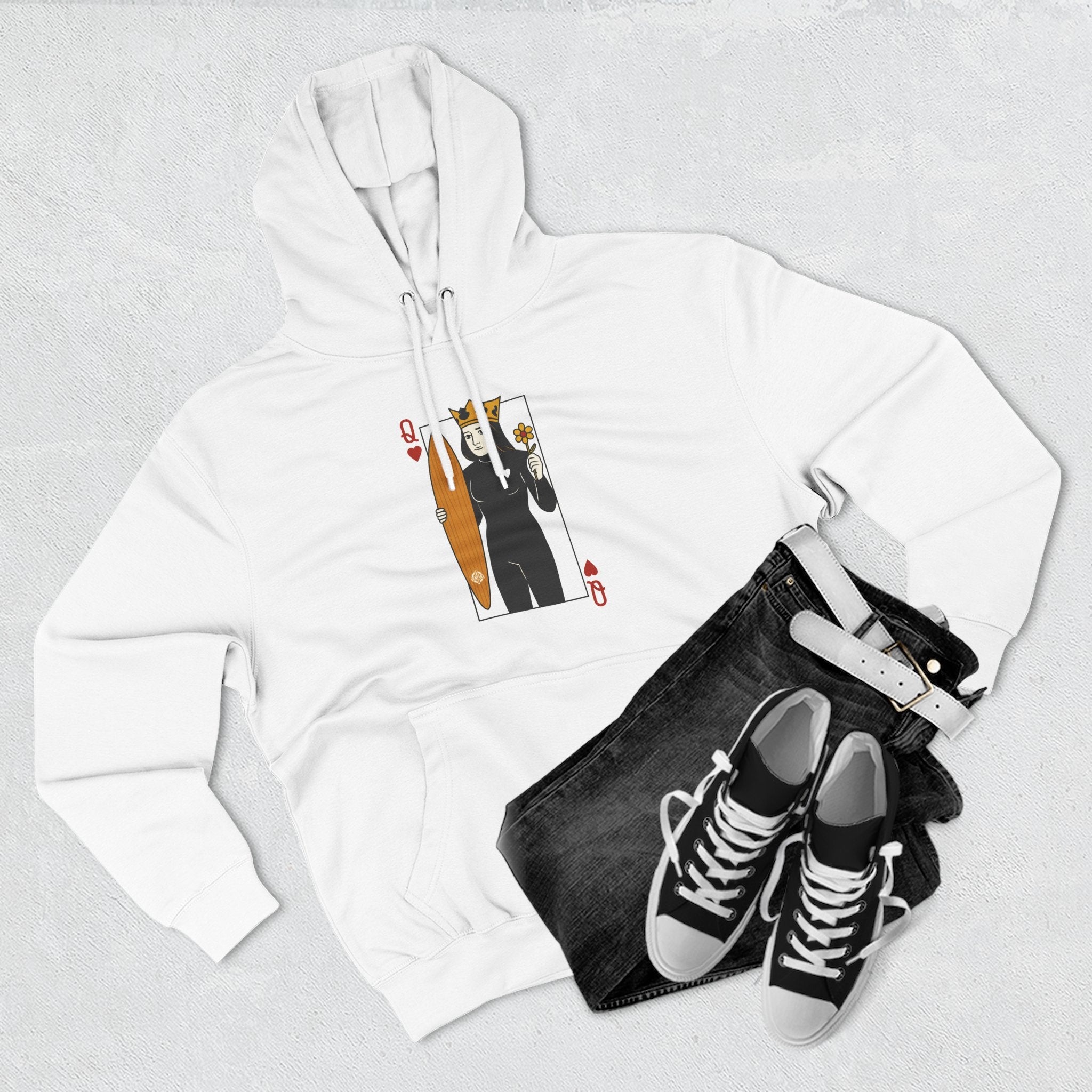 Queen of Hearts Surfer Unisex - Pull-Over Cotton Blend Fleece Hoodie