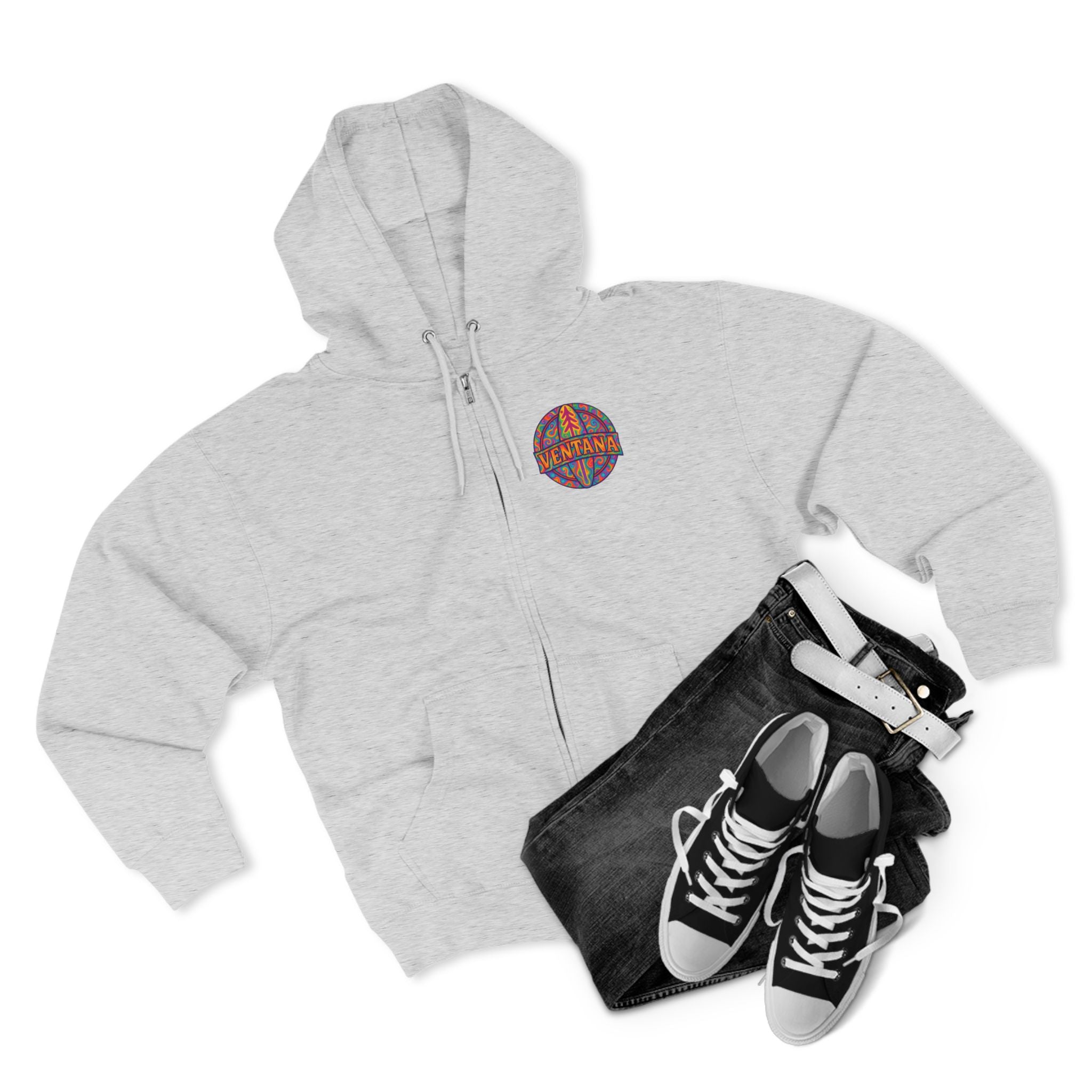 Ventana Psychedelic Treefish Logo Unisex - Zip Cotton Blend Fleece Hoodie