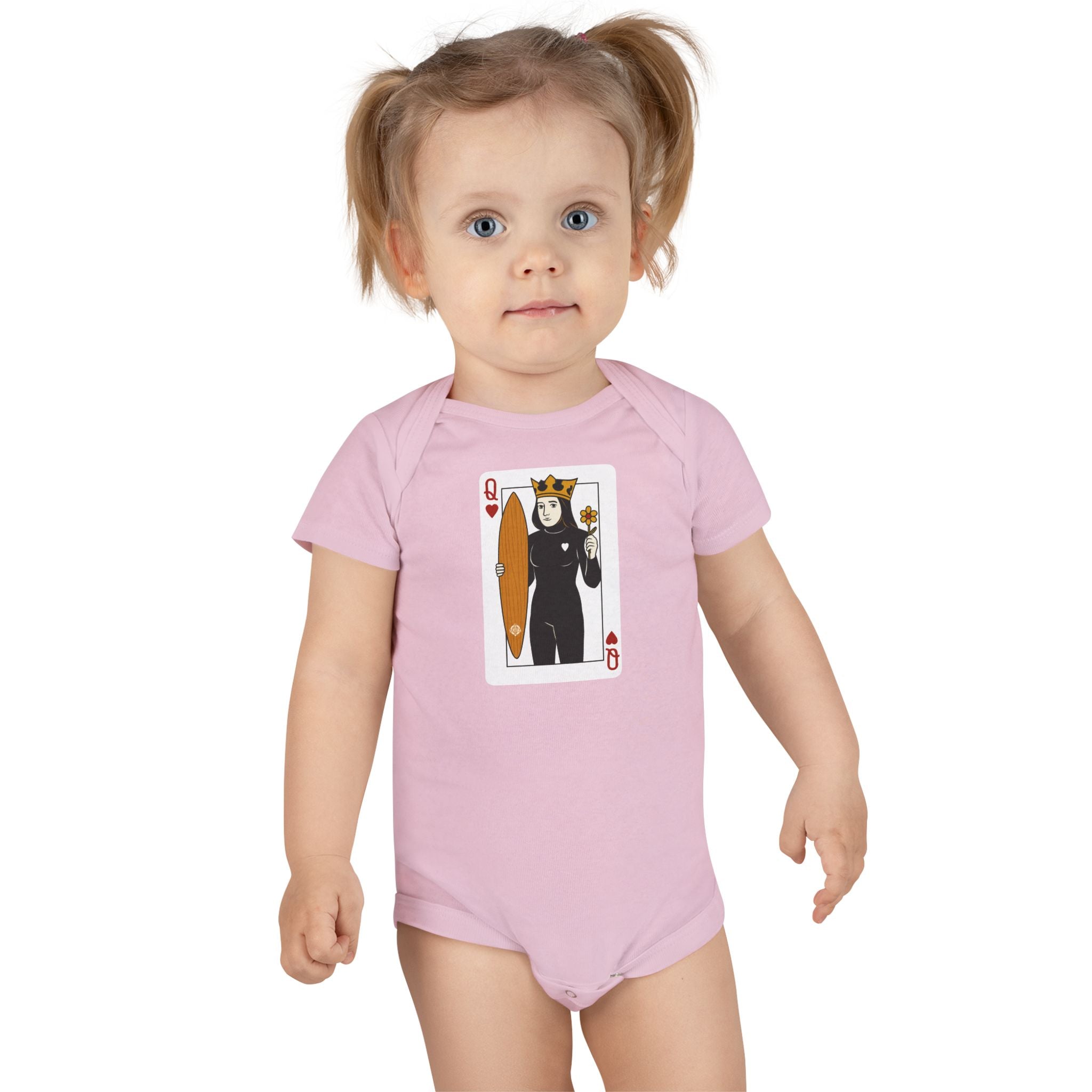 Queen of Hearts Surfer - Baby Short Sleeve 100% Cotton Onesie