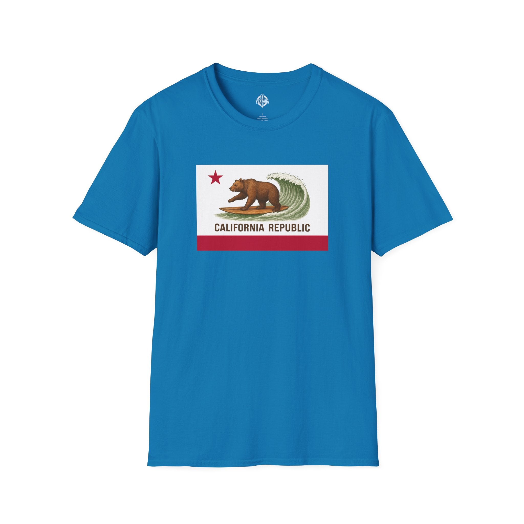 California Surfing Bear Flag Unisex - Soft Style U.S. Cotton T-Shirt